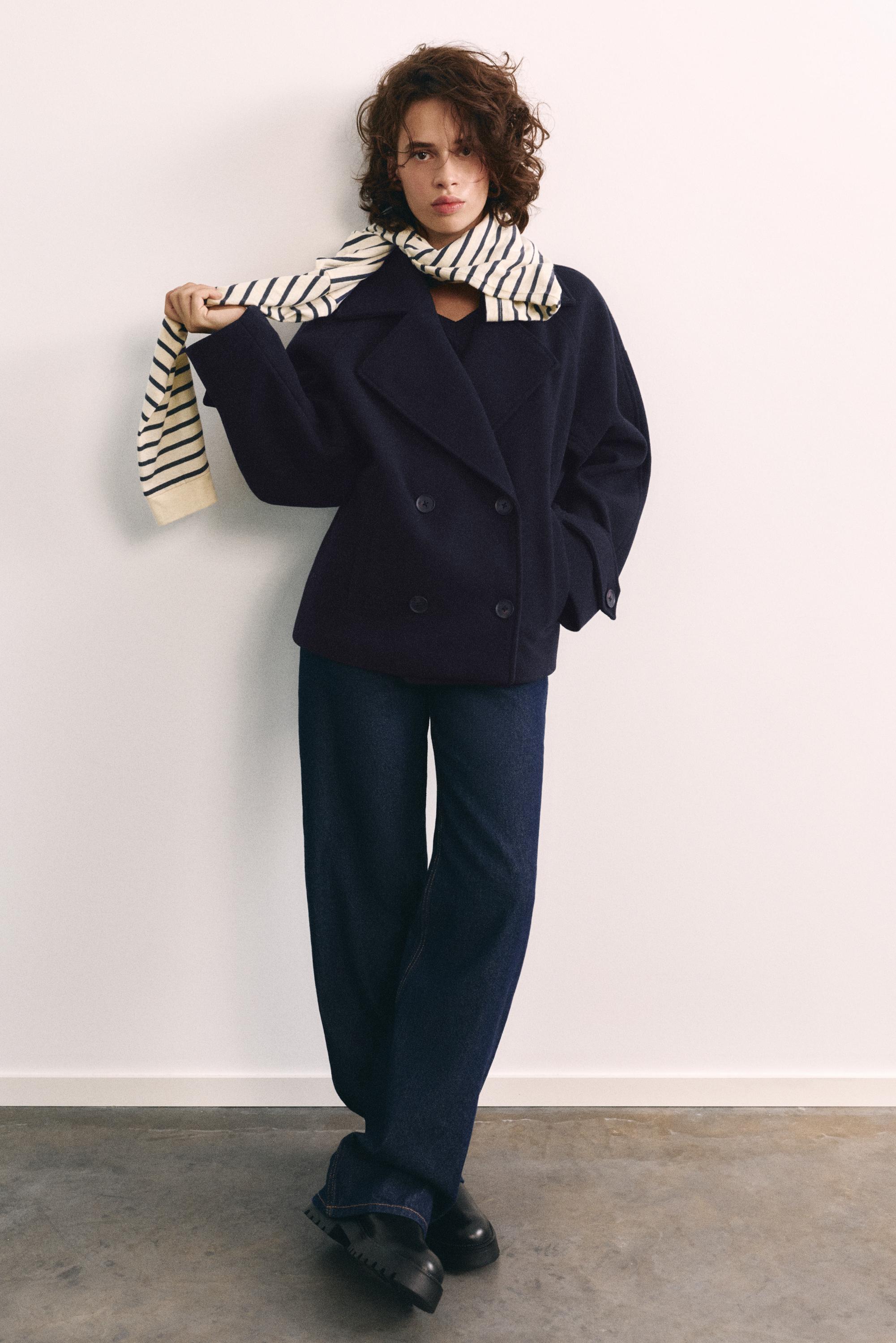 Short felt texture coat — Navy