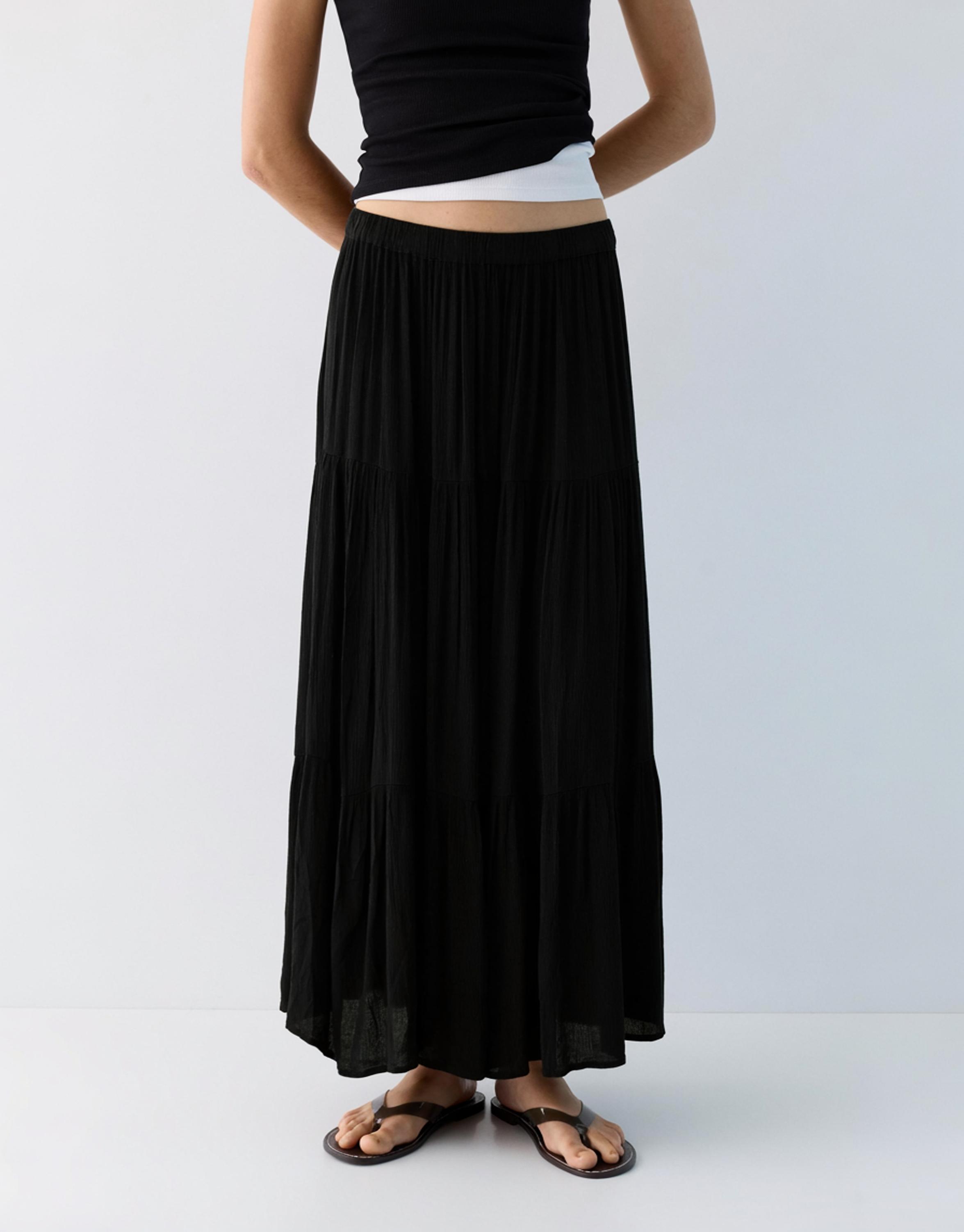 Flowy paneled midi skirt — Black