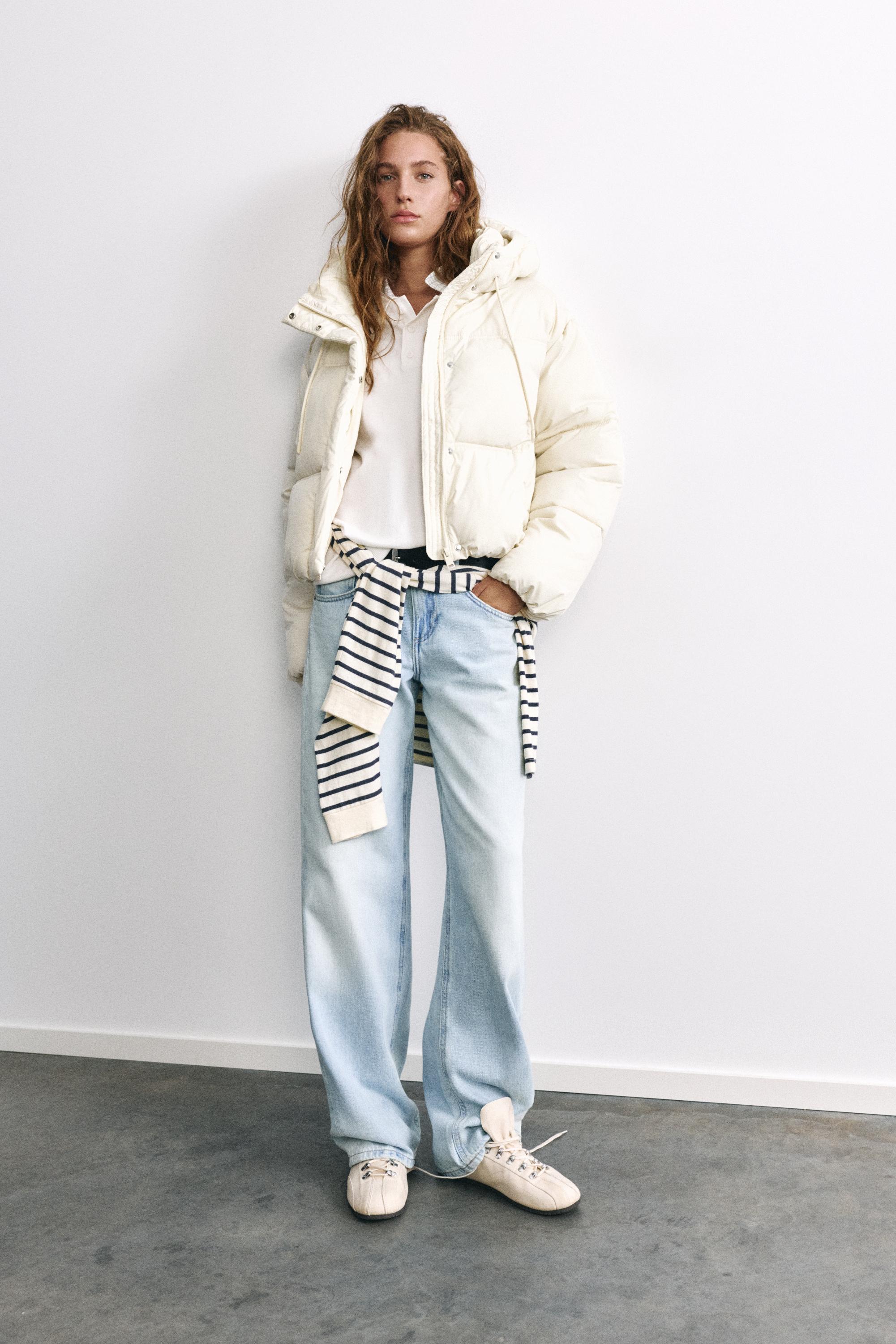 Cropped puffer jacket — Ecru