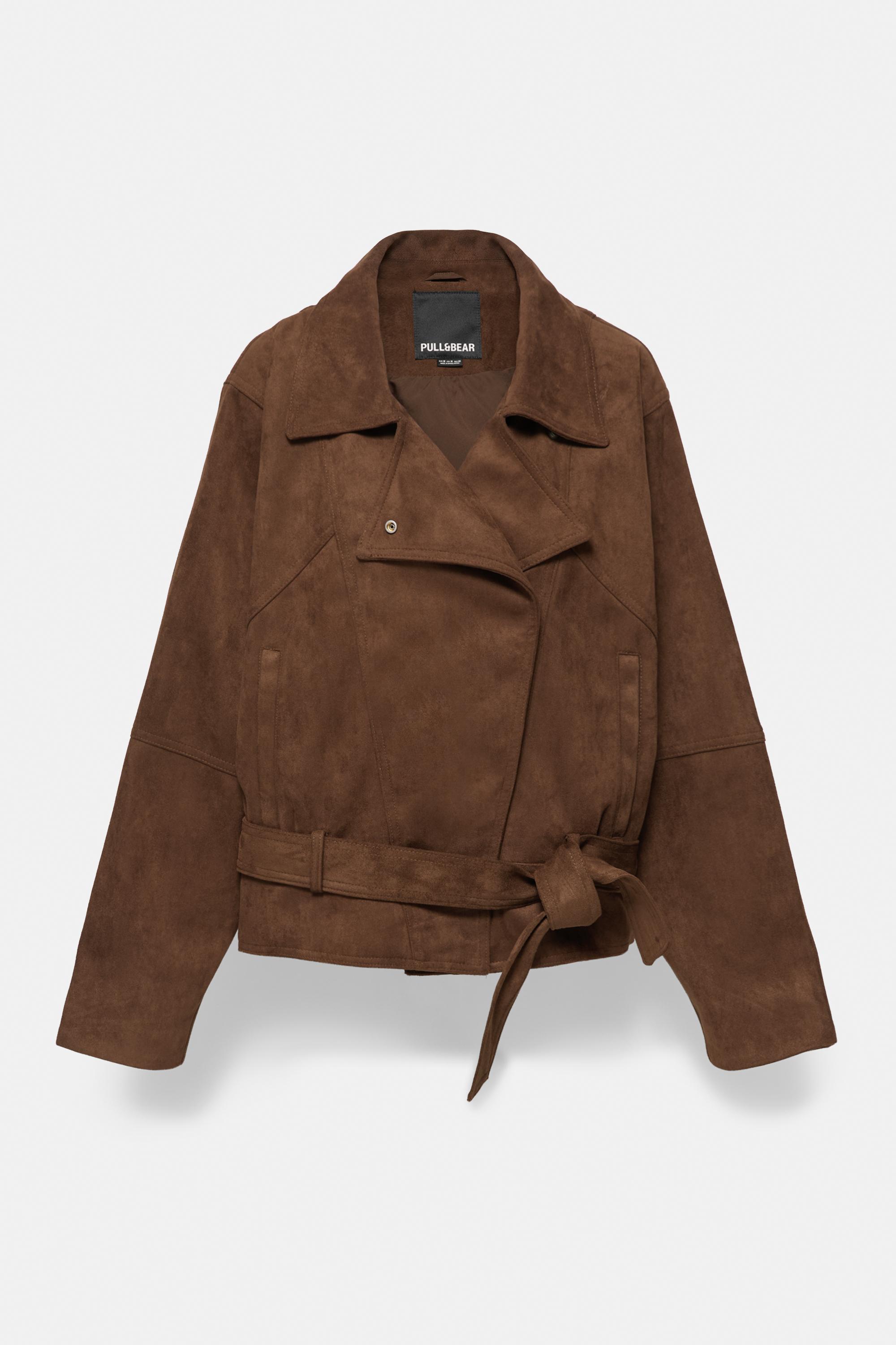 Faux suede short trench coat — Brown