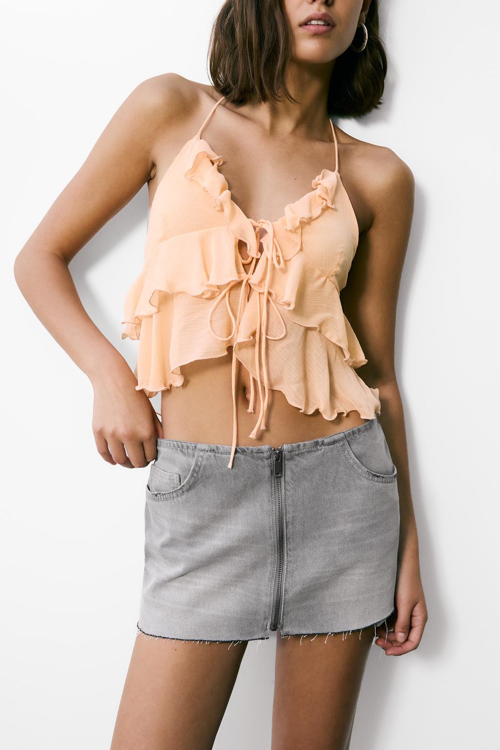 Zip-up denim mini skirt pull&bear