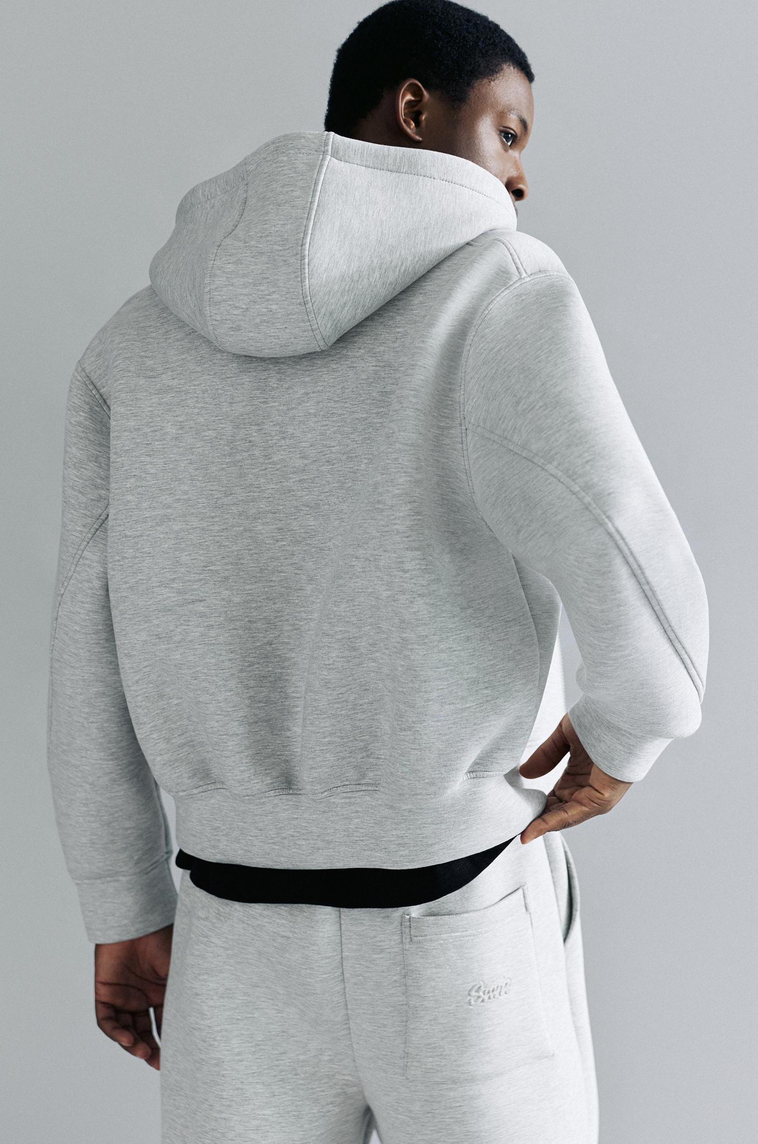 Neoprene-effect zip-up hoodie — Grey marl