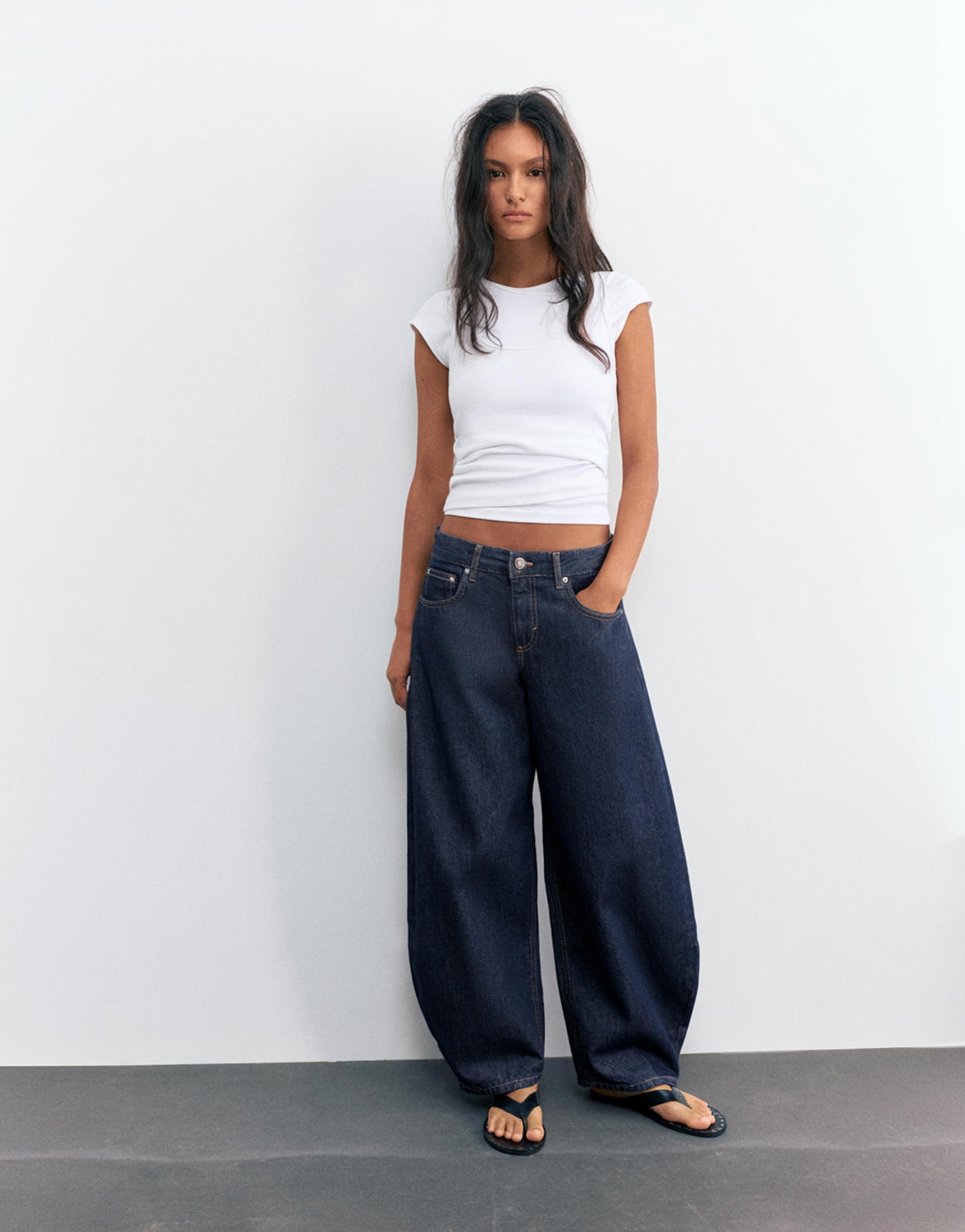 Low-rise barrel jeans — Navy