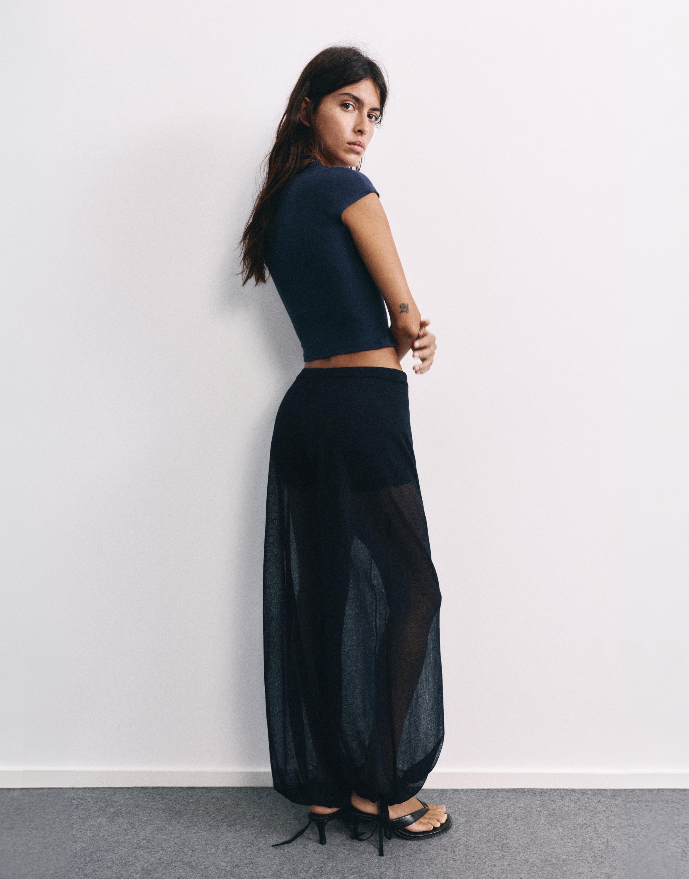 Semi-sheer sarouel trousers — Navy