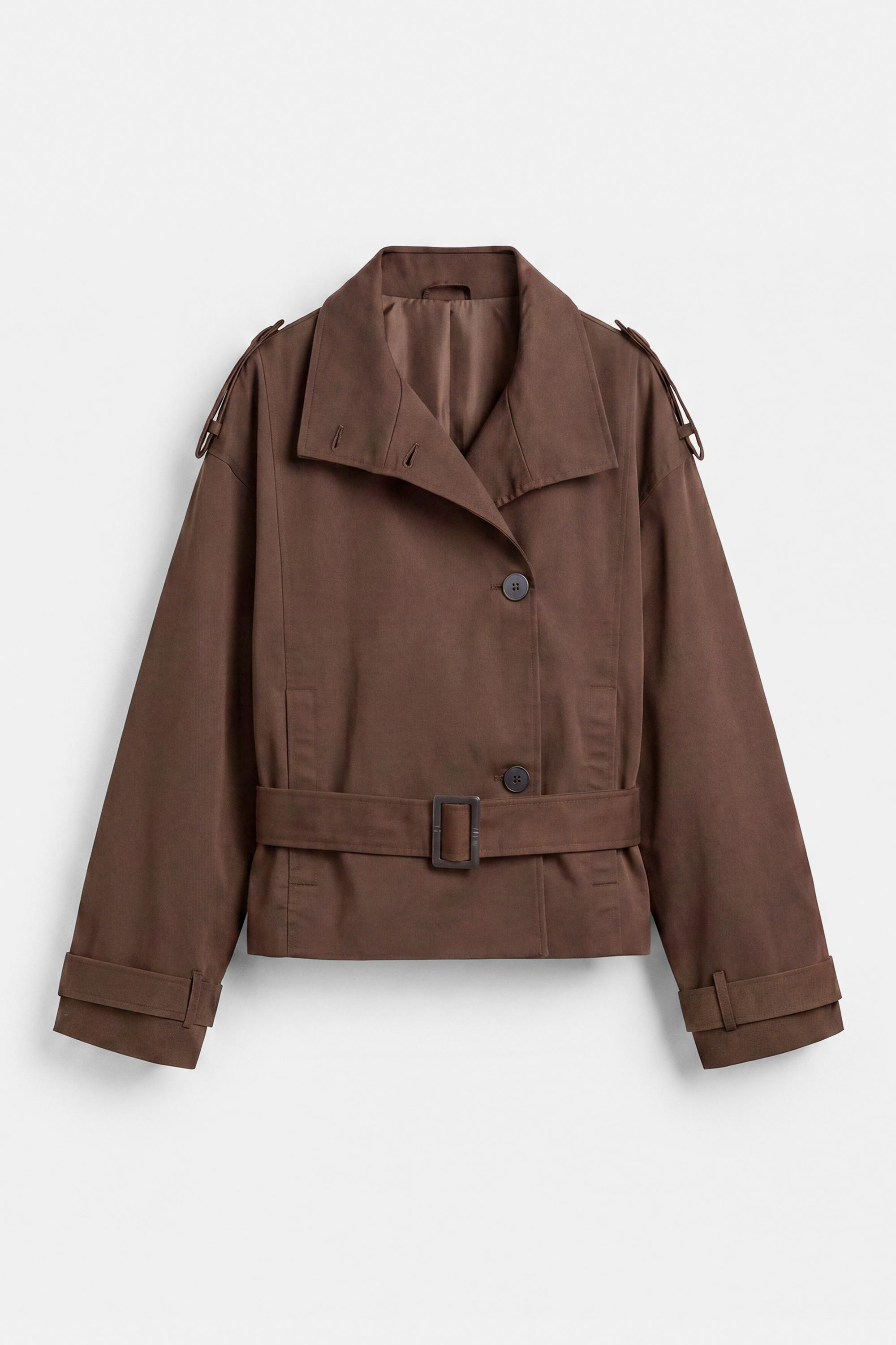 Short belted trench coat — Brown