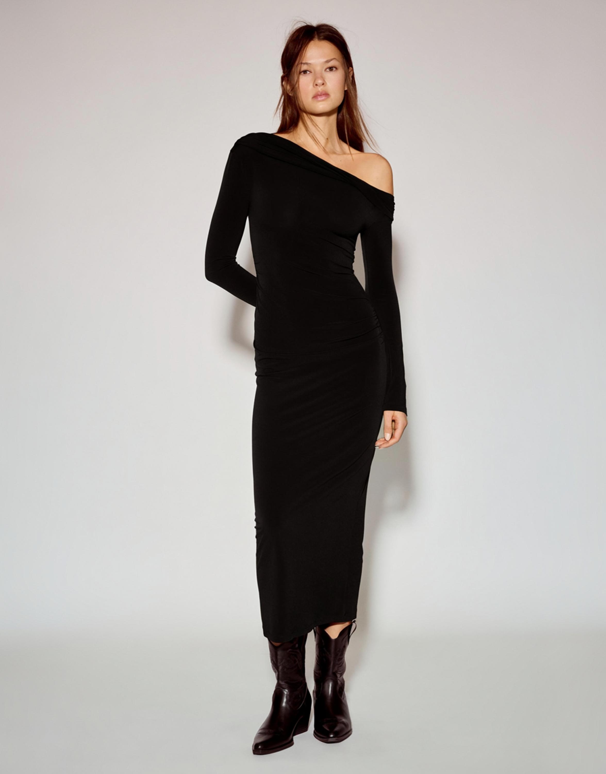 Bardot neckline midi dress — Black