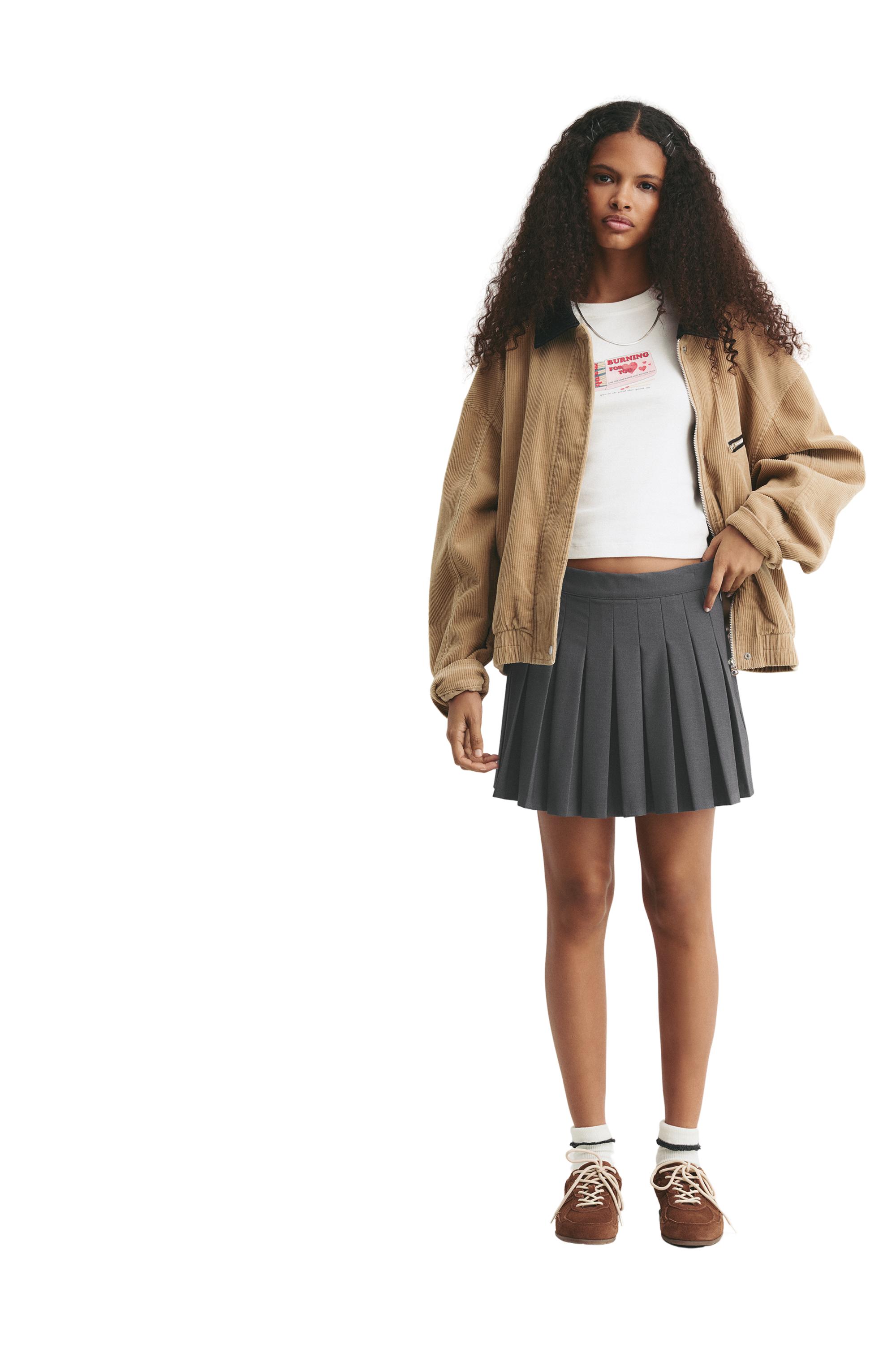 Pleated mini skirt — Grey marl