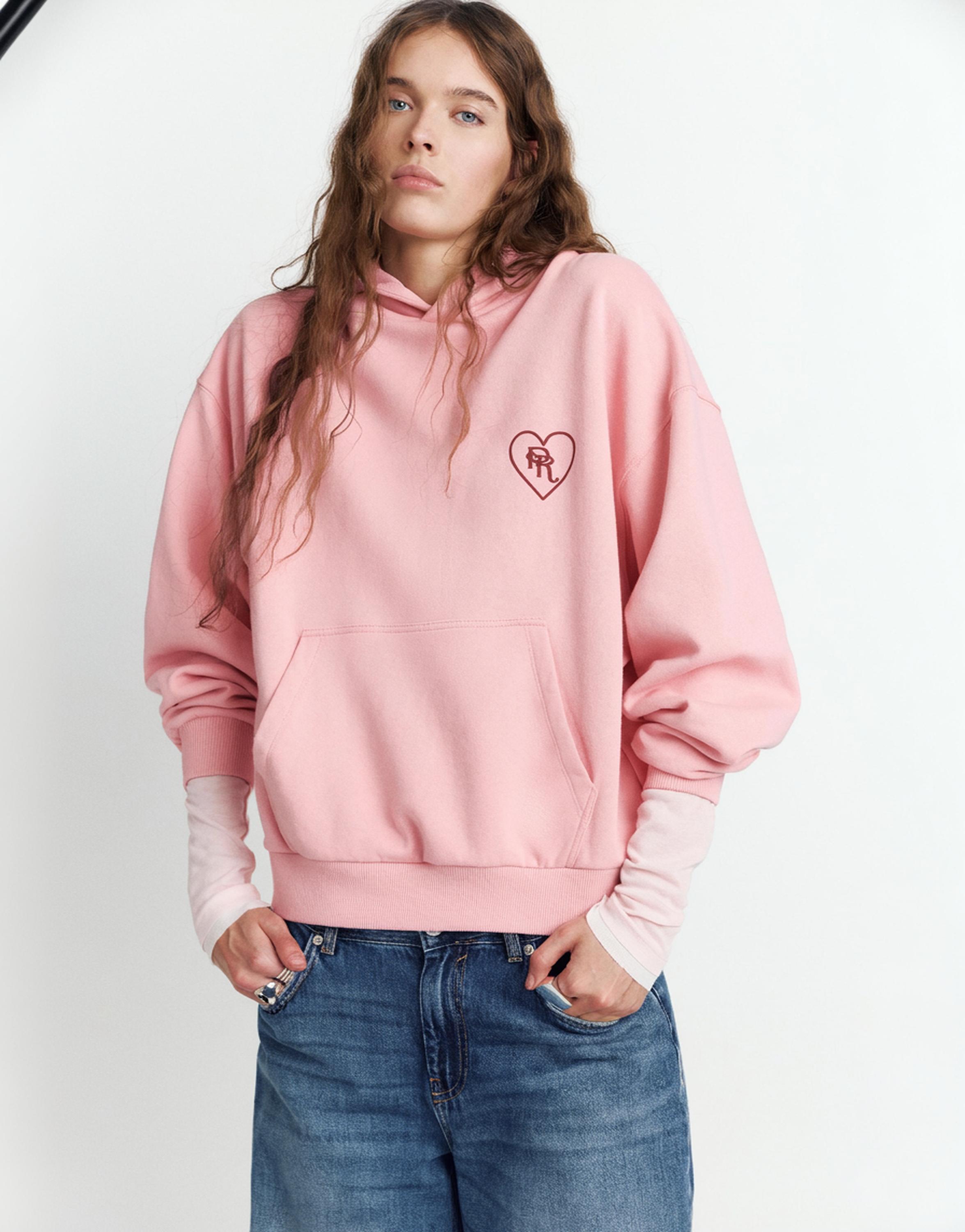 Kalp grafik baskılı kapüşonlu sweatshirt - Görsel 9