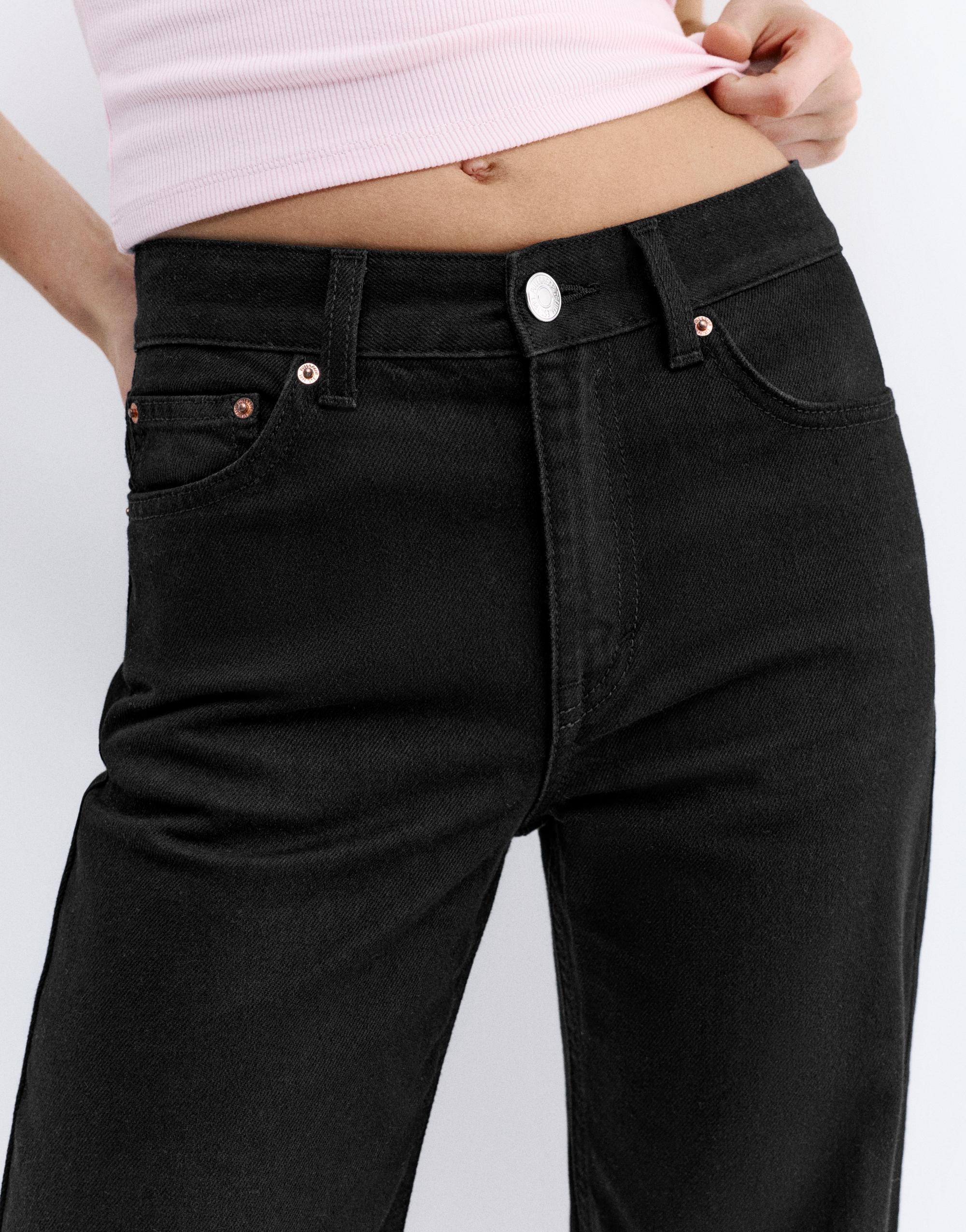 High-waist wide straight-leg jeans — Black marl