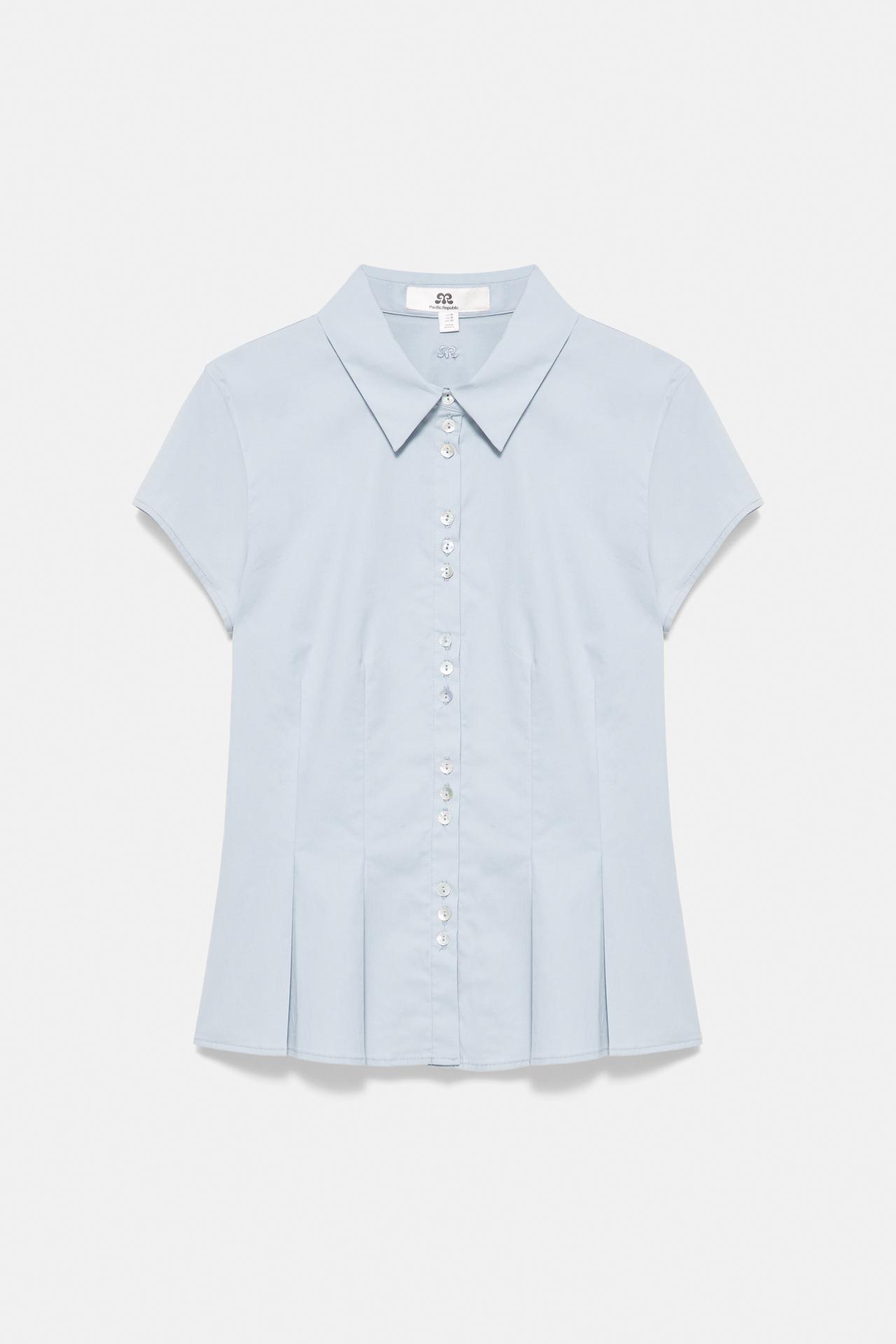 Pleated short sleeve shirt — Bluish grey