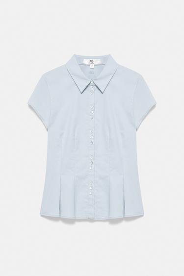 Pleated short sleeve shirt — Bluish grey 5