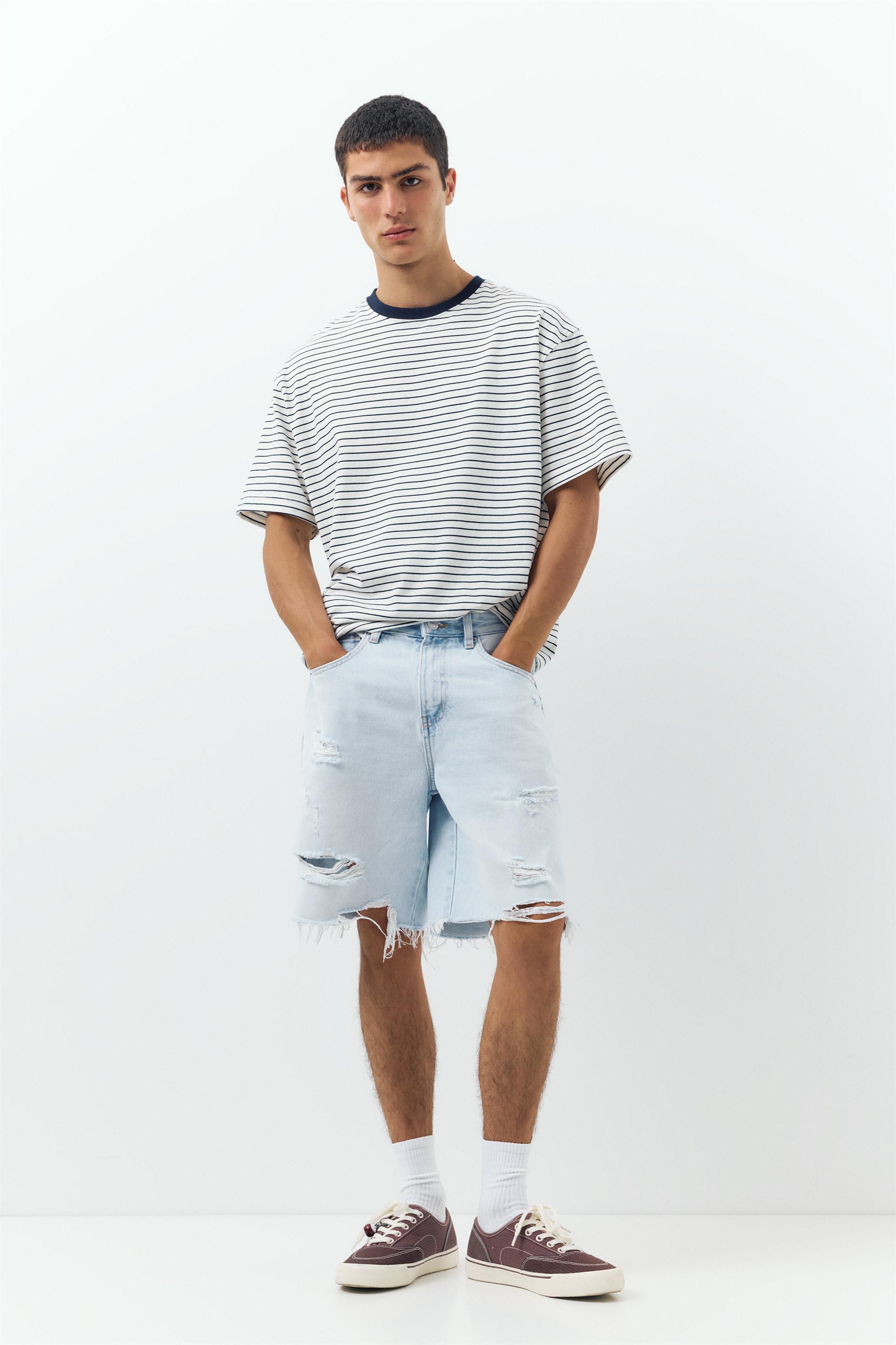 Straight-leg denim Bermuda shorts — Pale blue