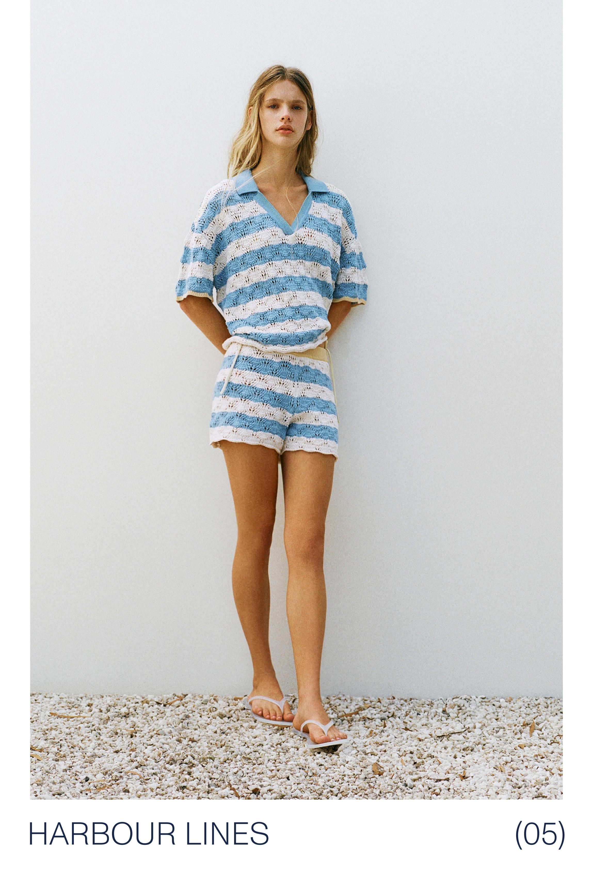 Kroşe çizgili polo tişört - Görsel 16