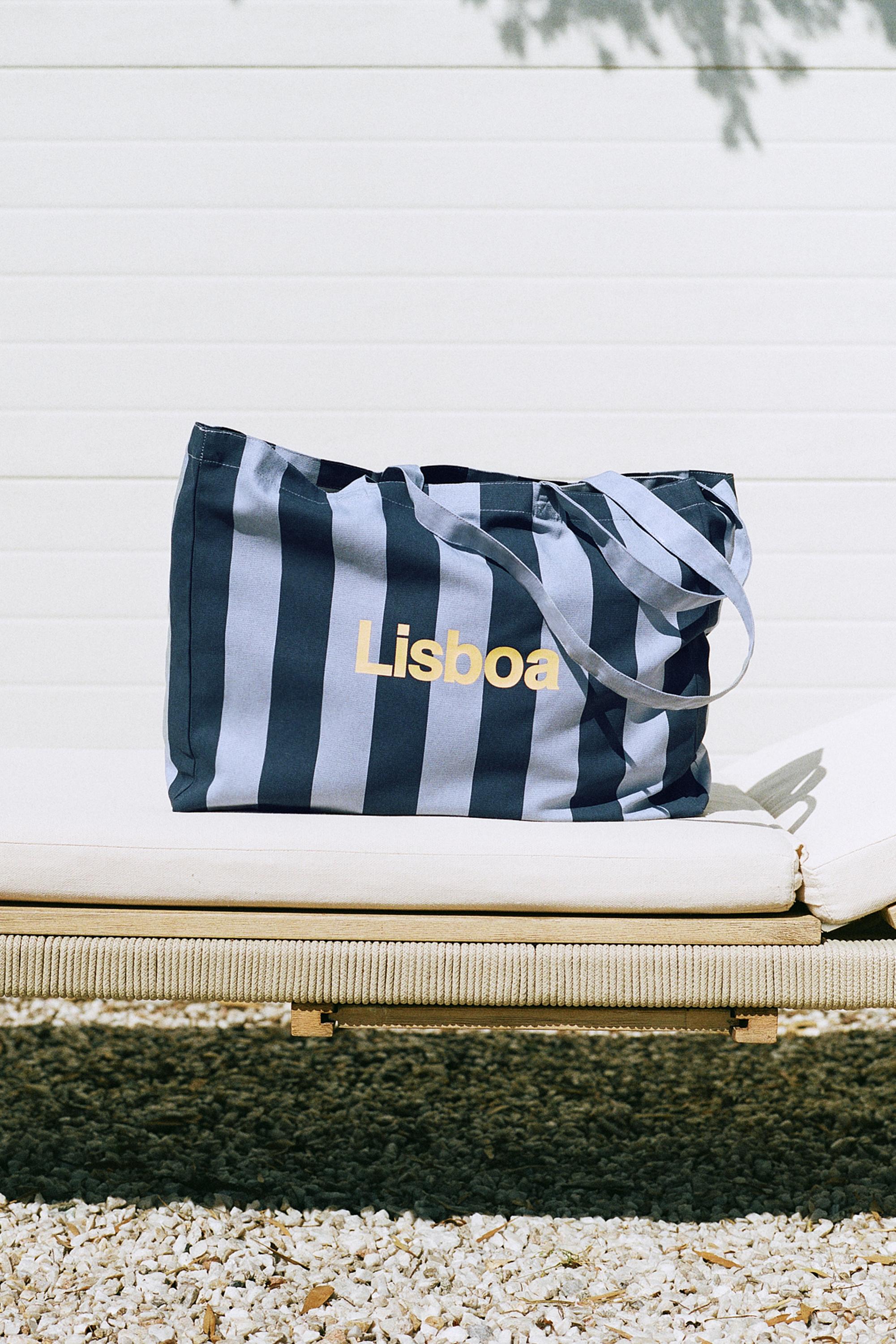 Striped city tote bag — Pale blue