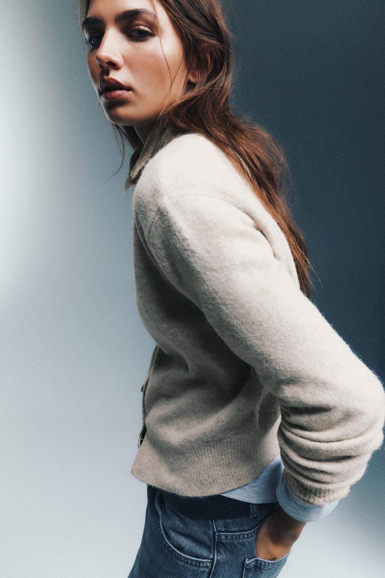 High neck buttoned cardigan — Ecru