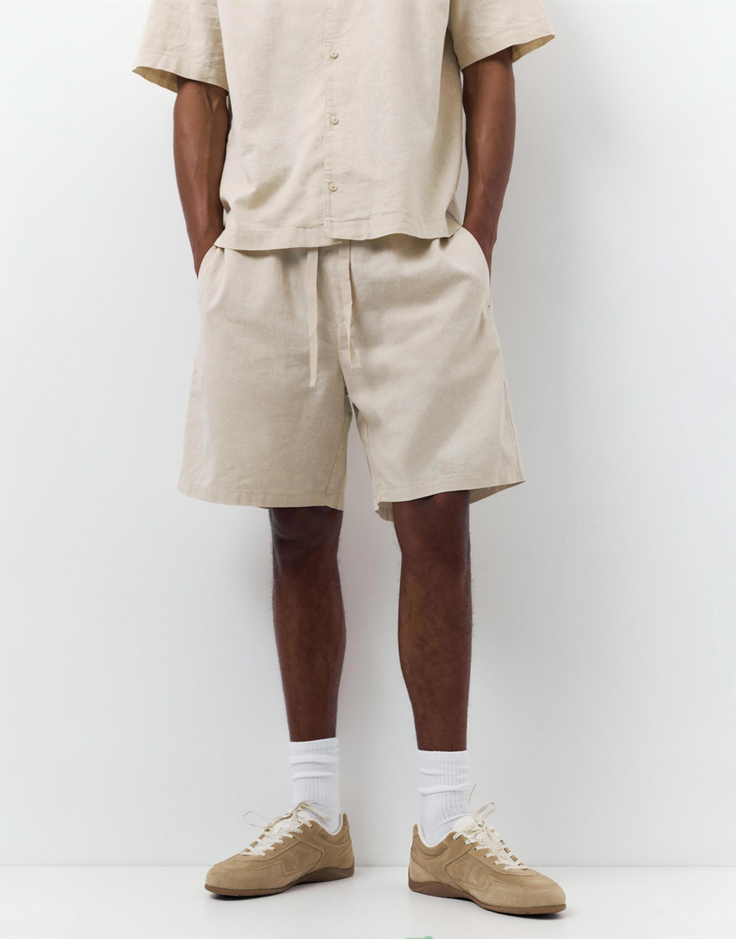 Linen blend Bermuda joggers — Beige