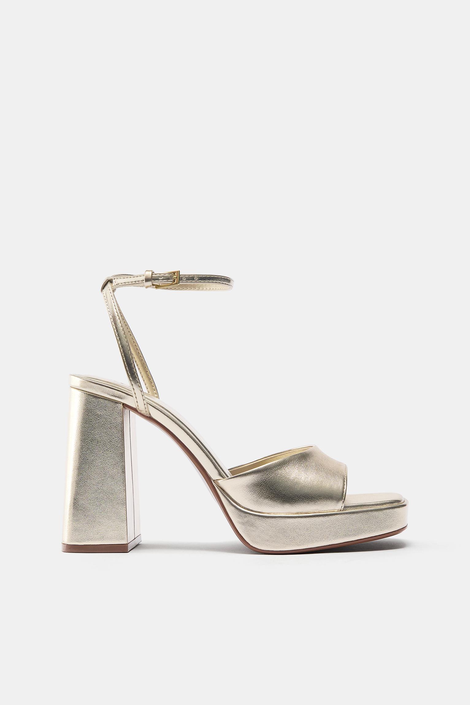 Sandálias De Salto Plataforma Douradas