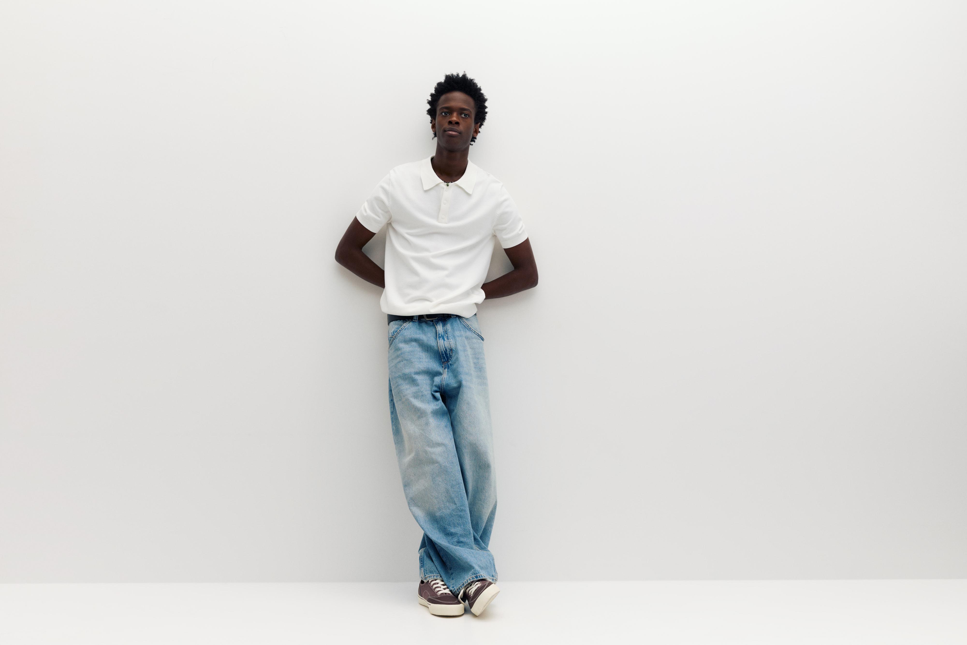 Short sleeve knit polo shirt — Off white