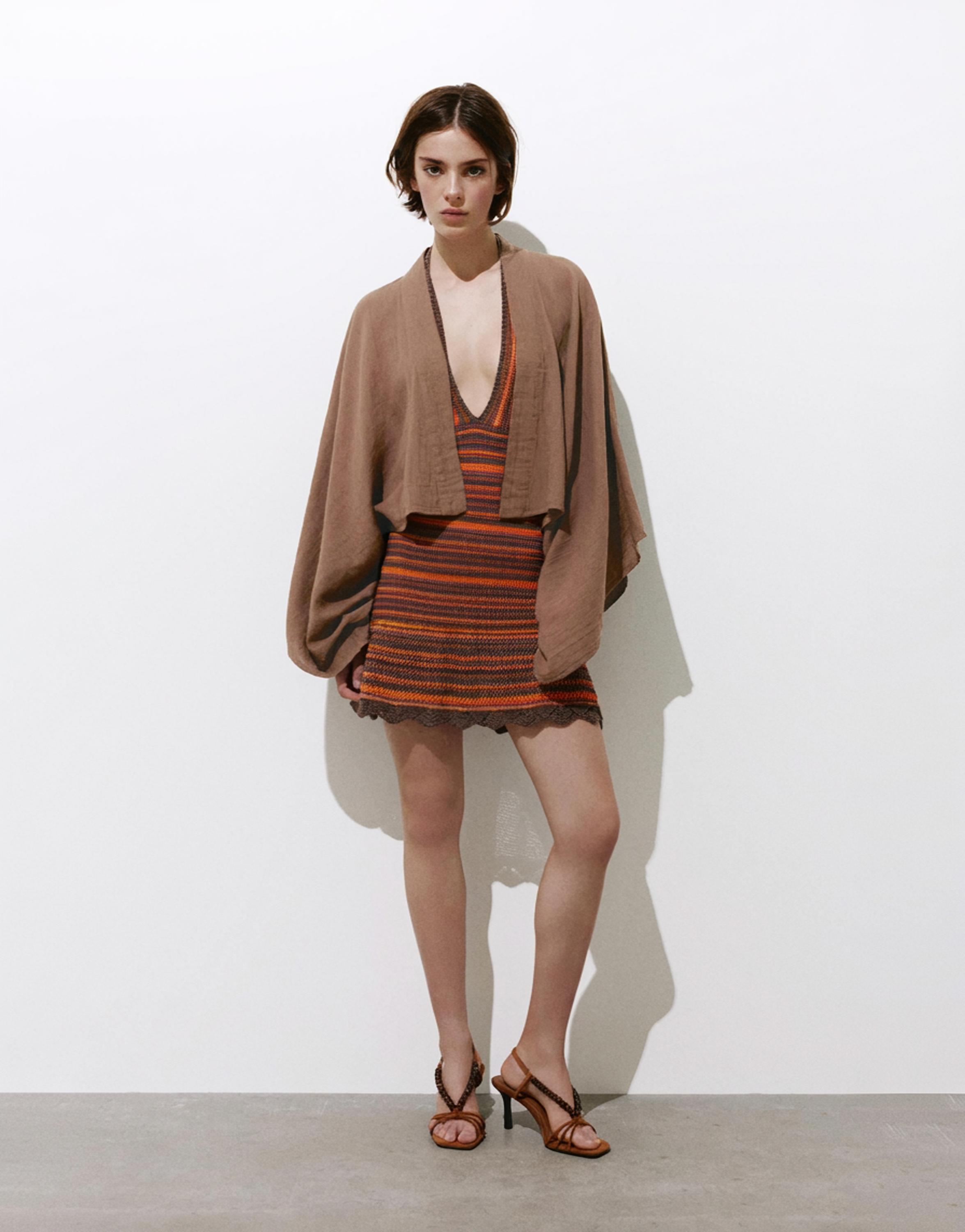 Short chiffon kimono — Brown