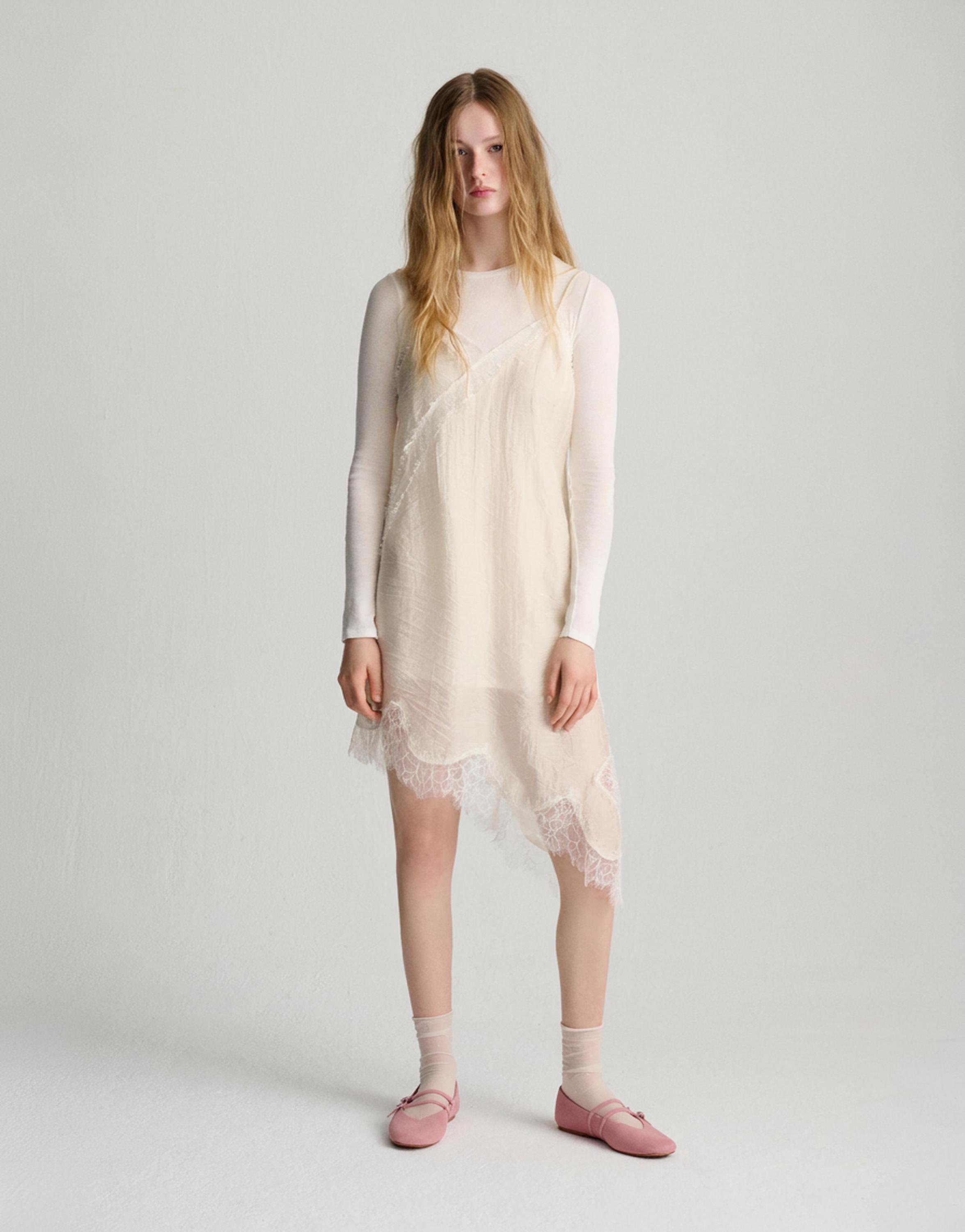 Combined camisole dress — Ecru