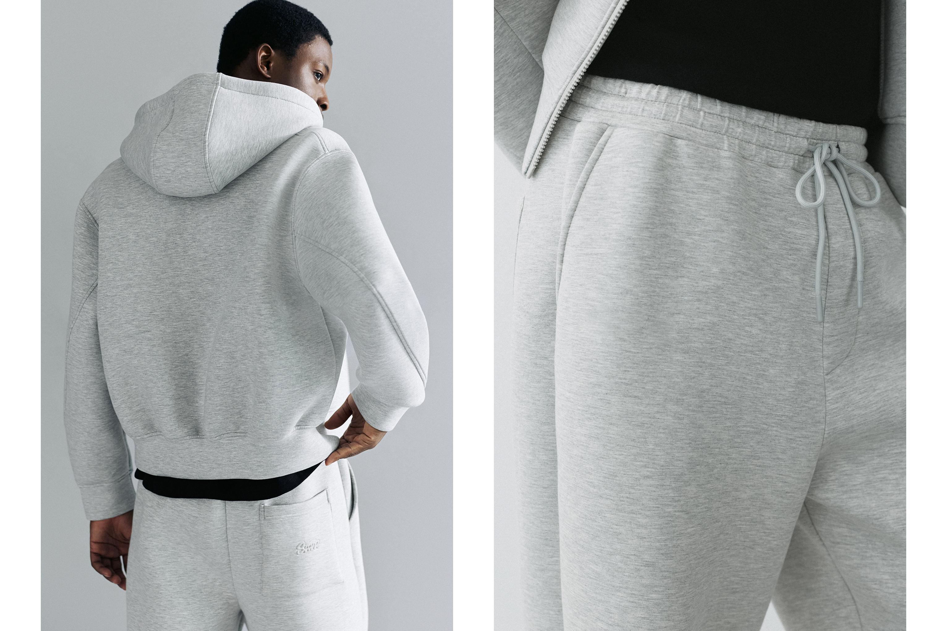 Neoprene-effect zip-up hoodie — Grey marl