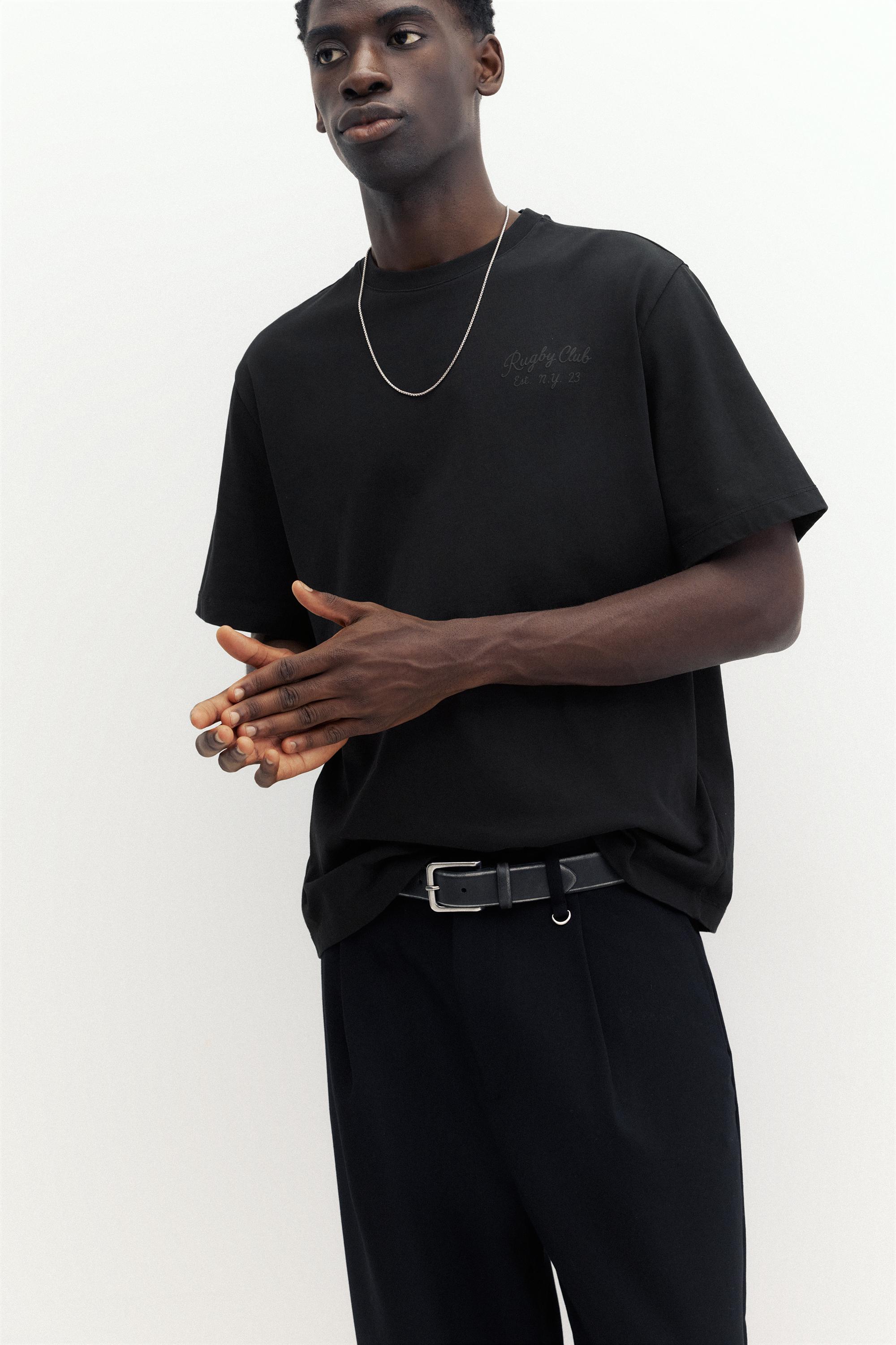 Regular fit embroidered T-shirt — Black