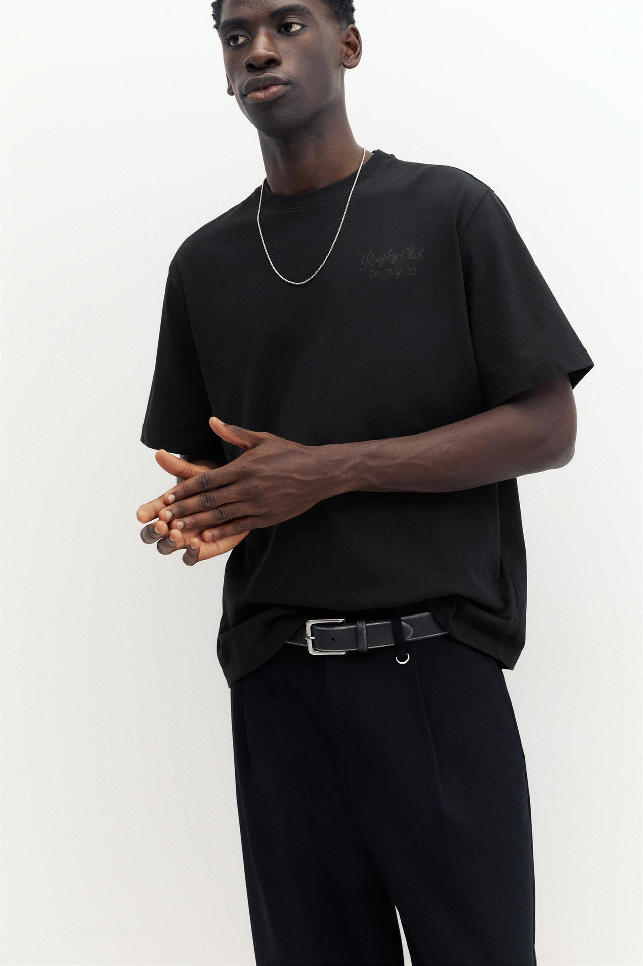Regular fit embroidered T-shirt — Black
