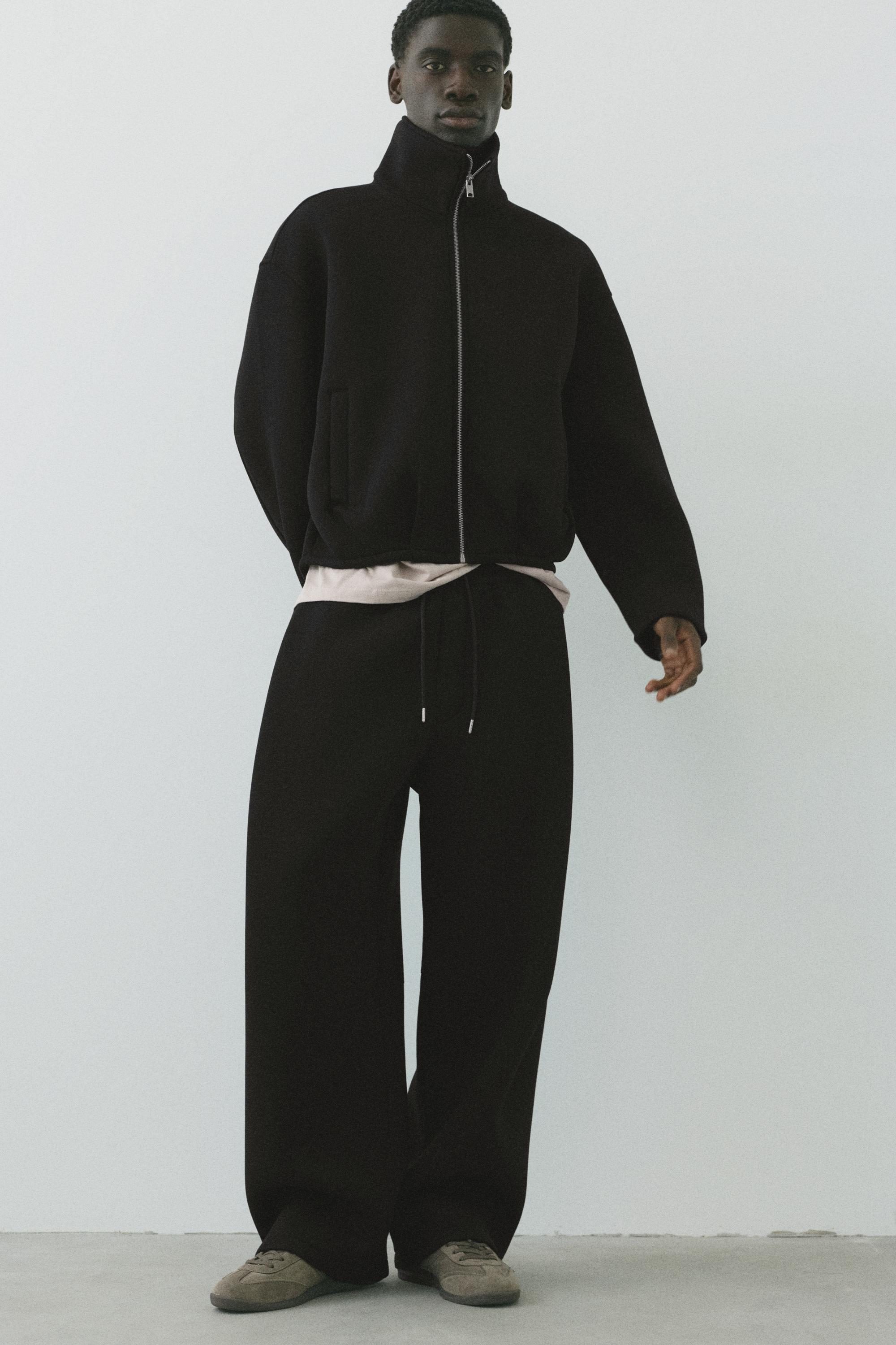 Neoprene-effect zip-up jacket — Black