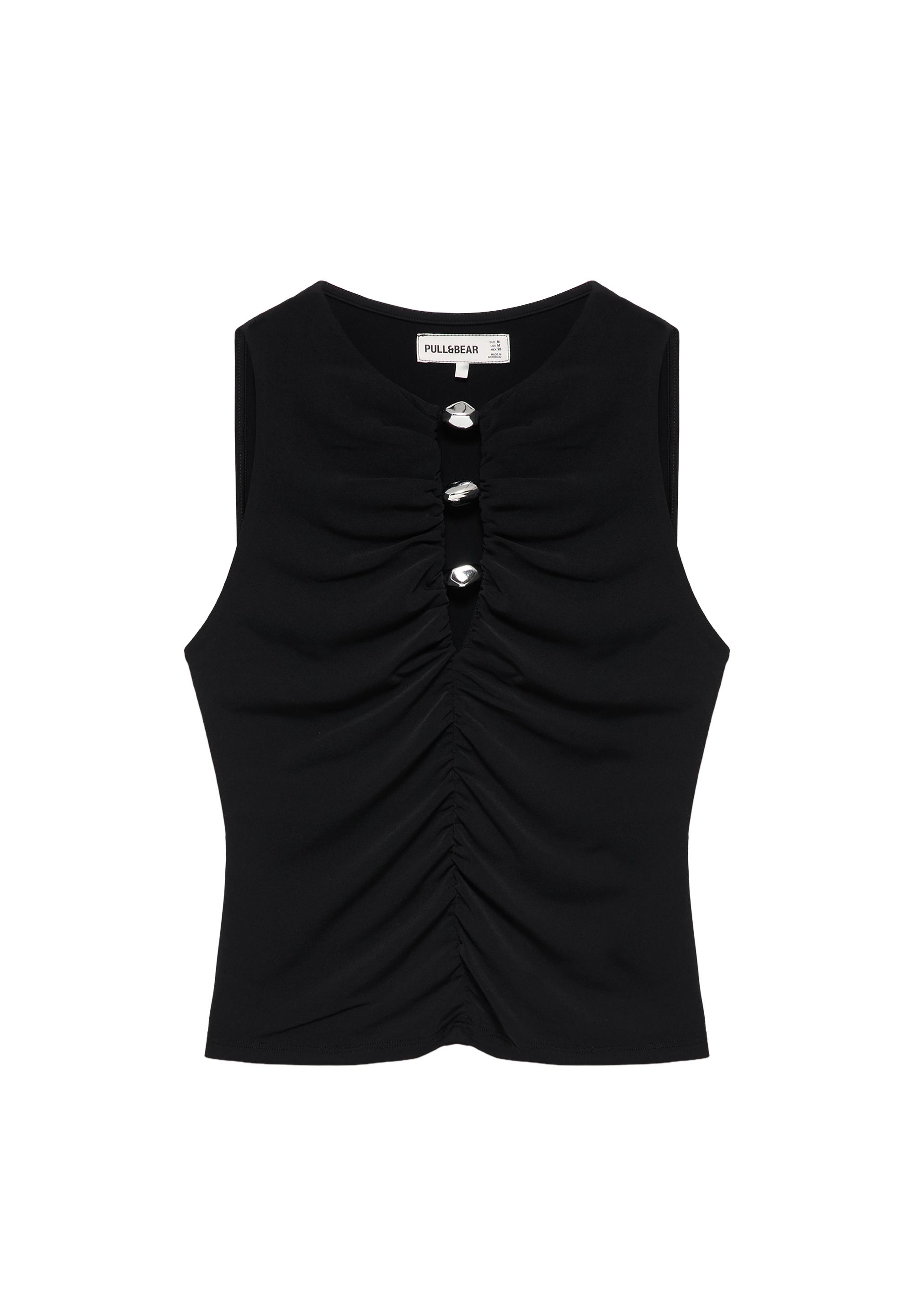 Cut-out embellished top — Black