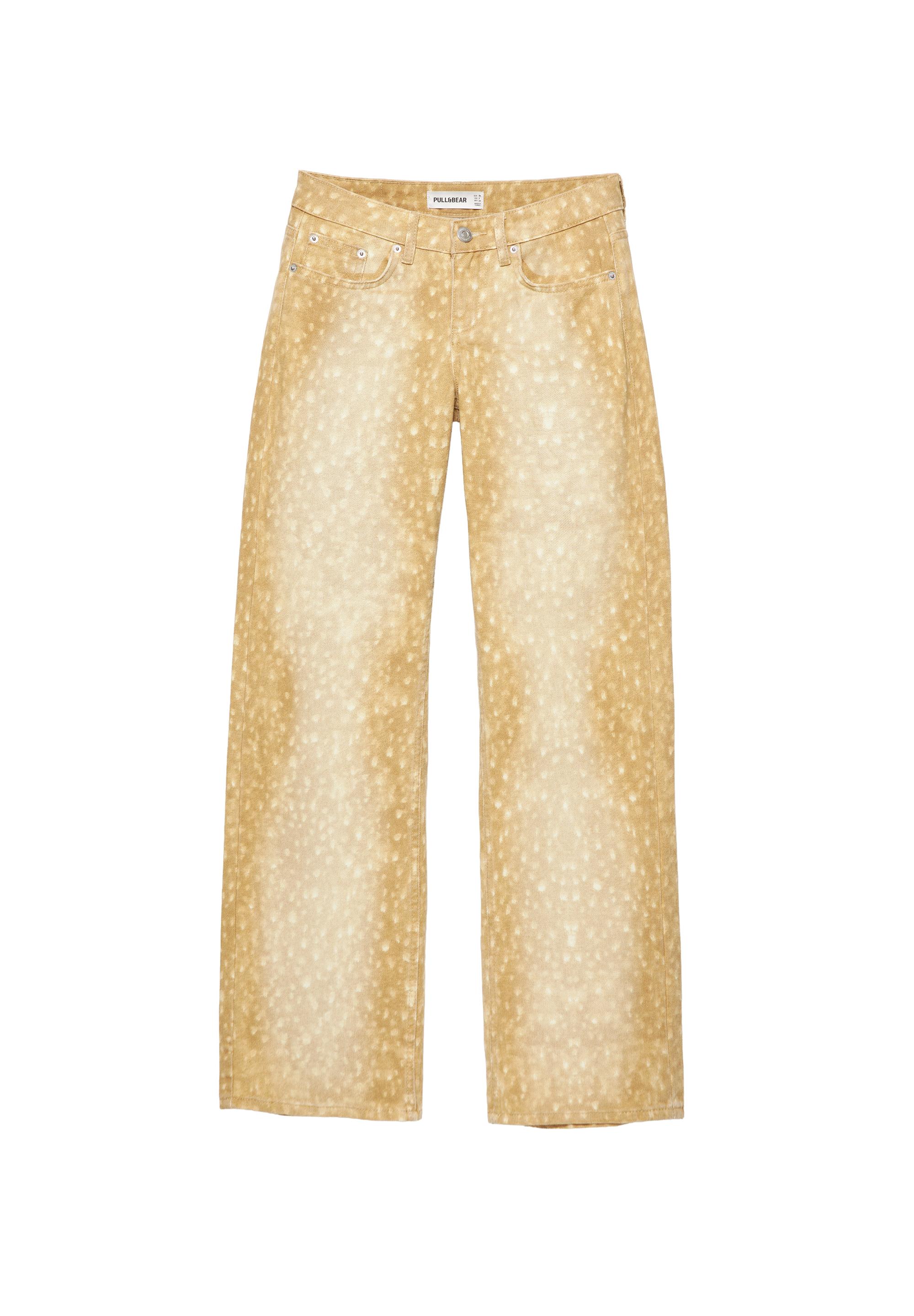 Pull&Bear Desenli düşük bel straight fit jean görsel 4