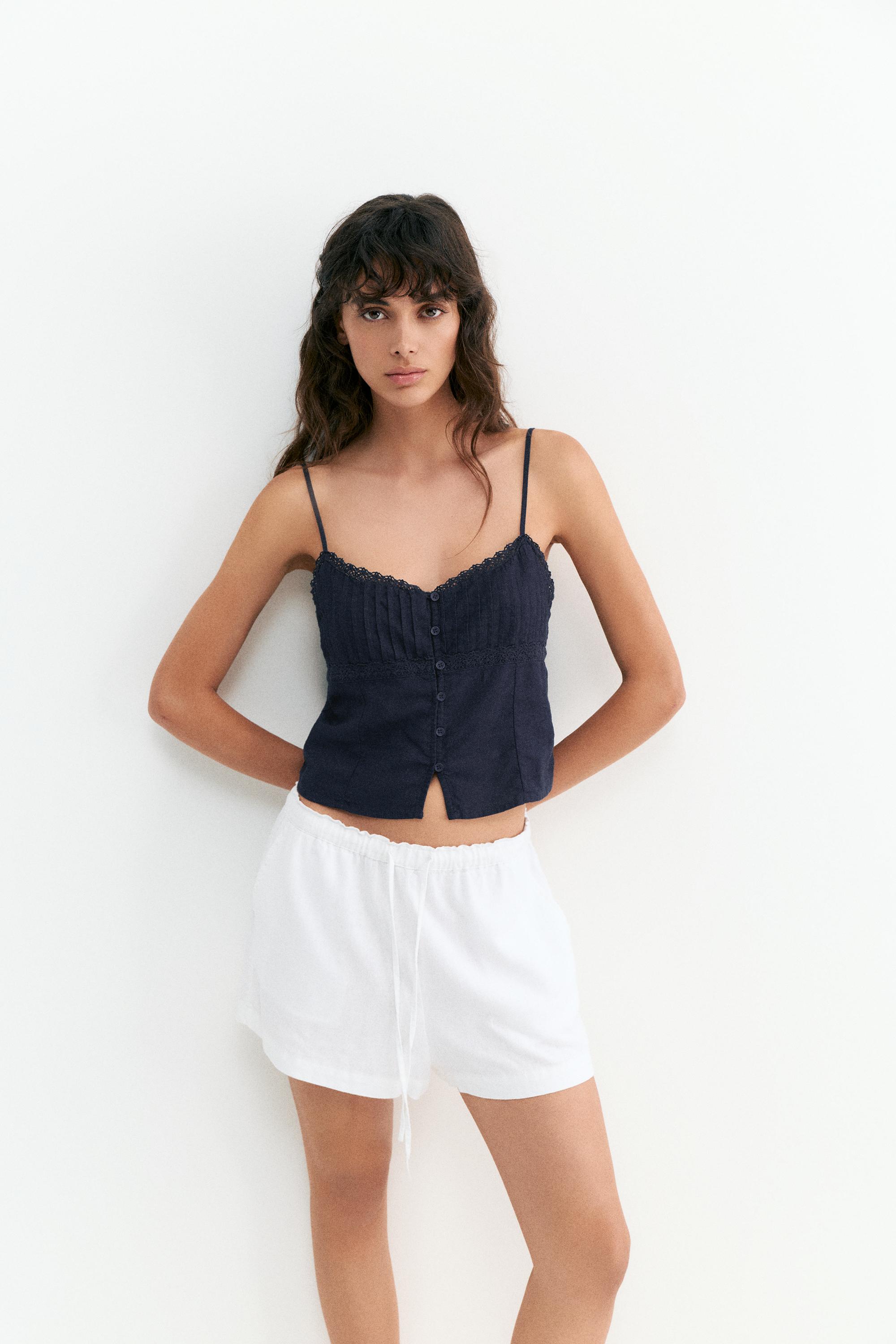 Linen blend camisole top — Navy