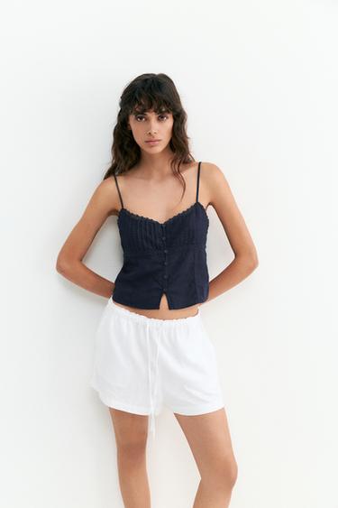 Linen blend camisole top — Navy 2