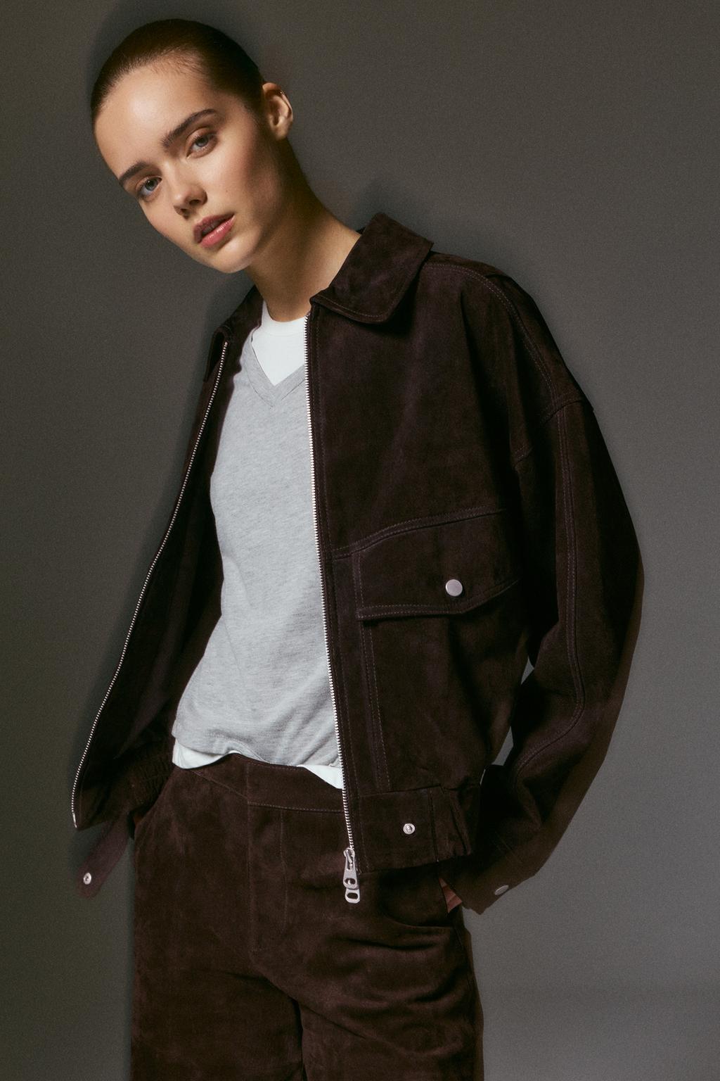 Braune Jacke aus 100 Wildleder PULL&BEAR - Main Image