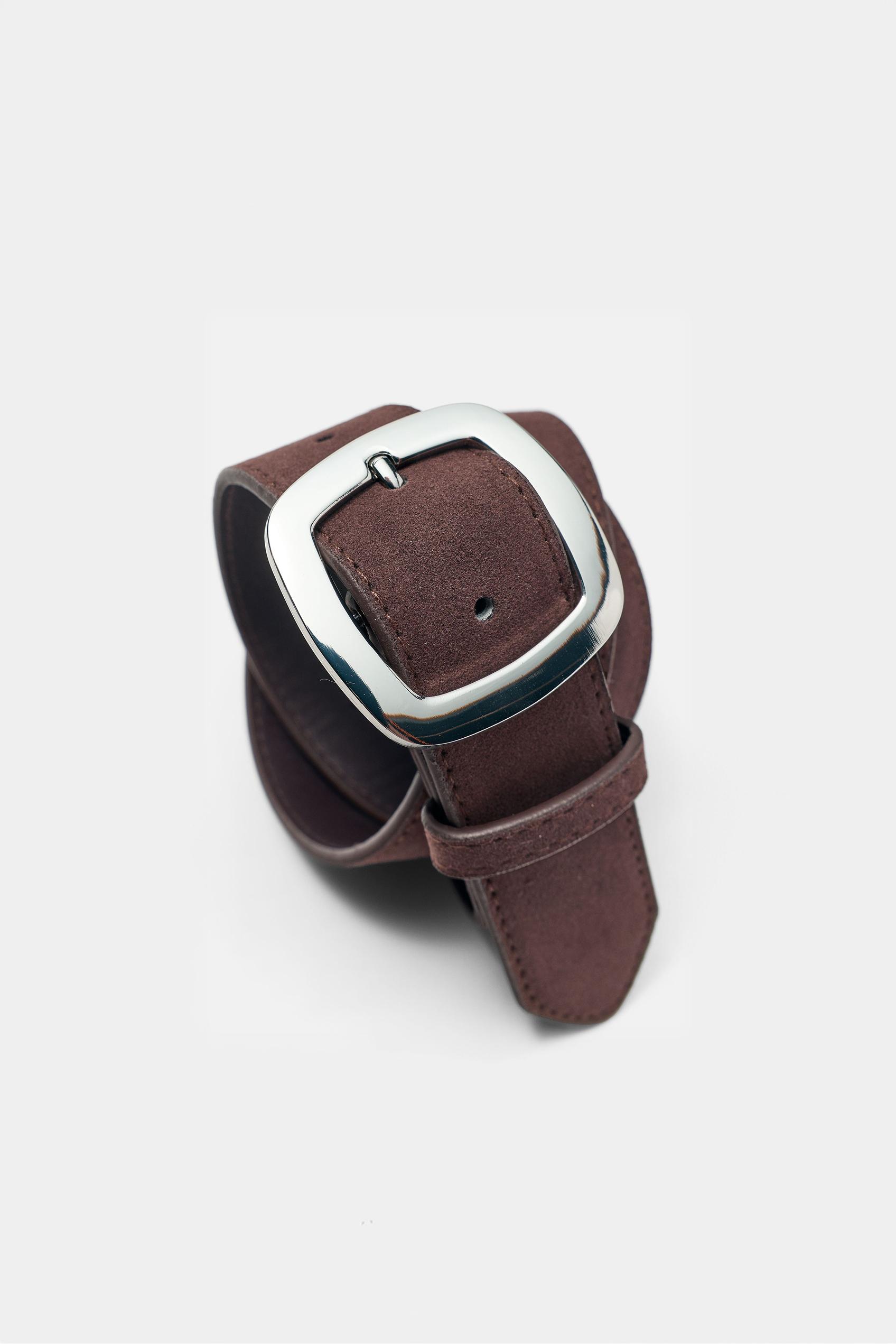 Faux suede belt with rounded buckle — Chocolate