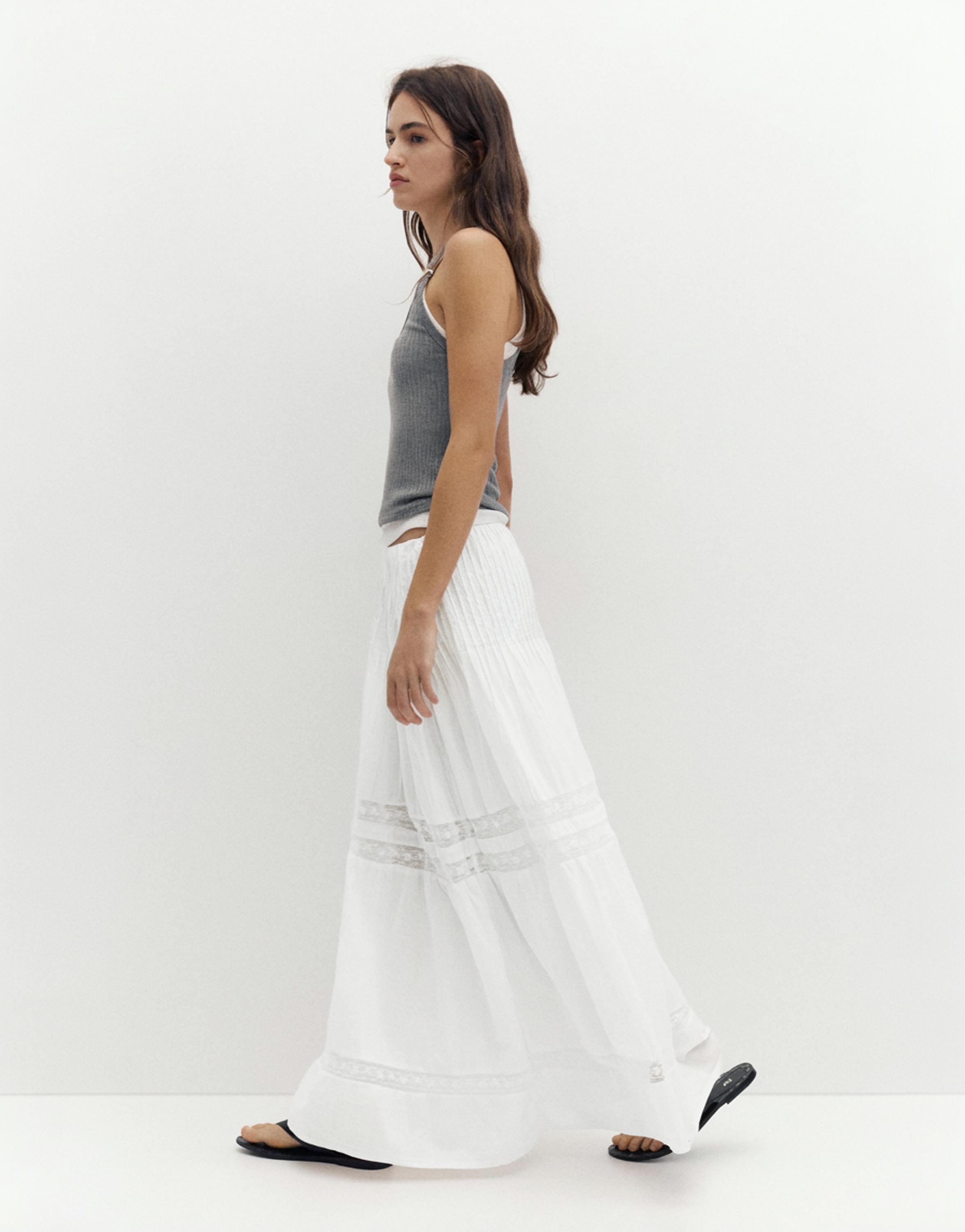White tiered long skirt — White