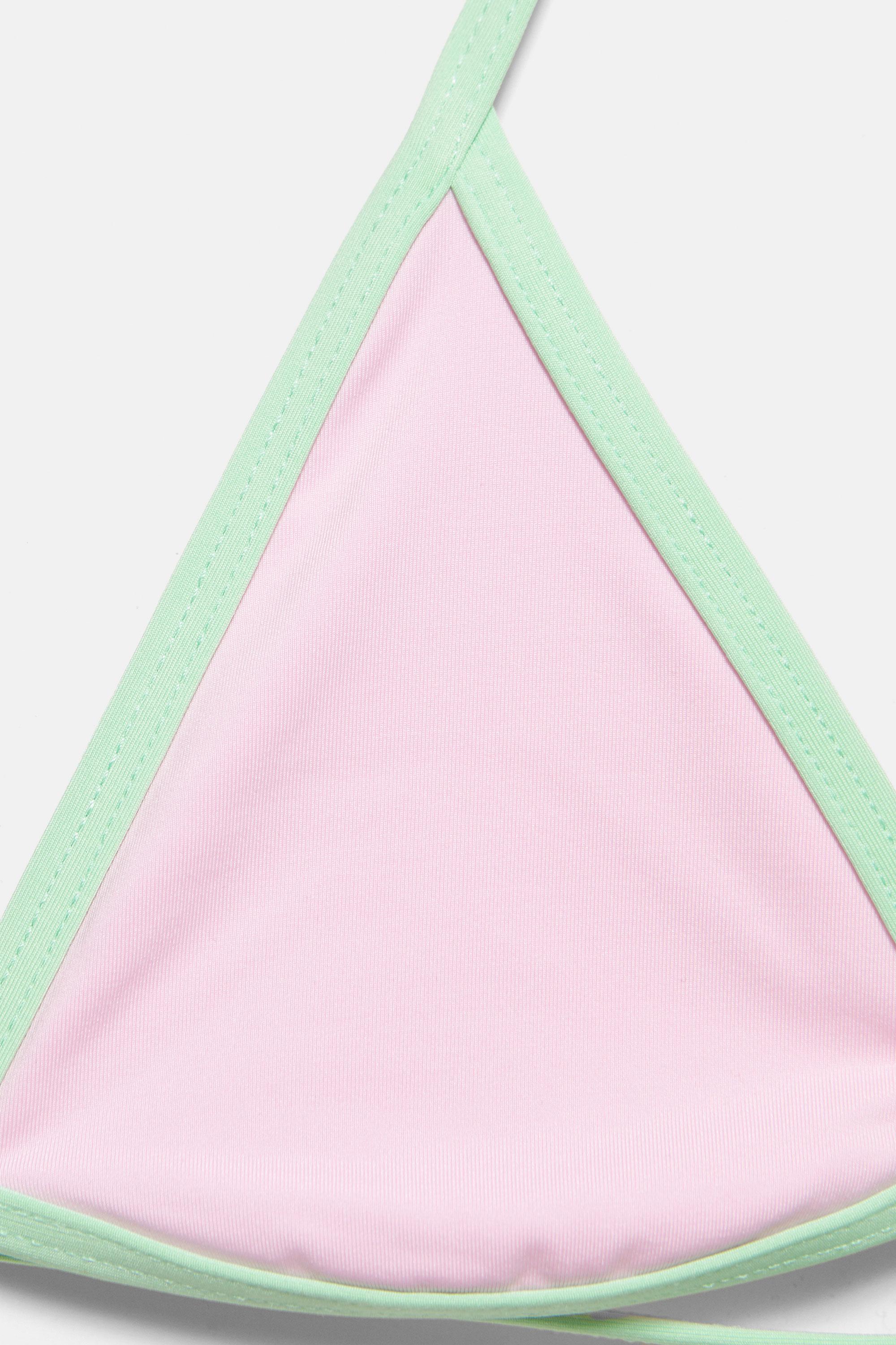 Contrast trim triangle bikini top — Pink