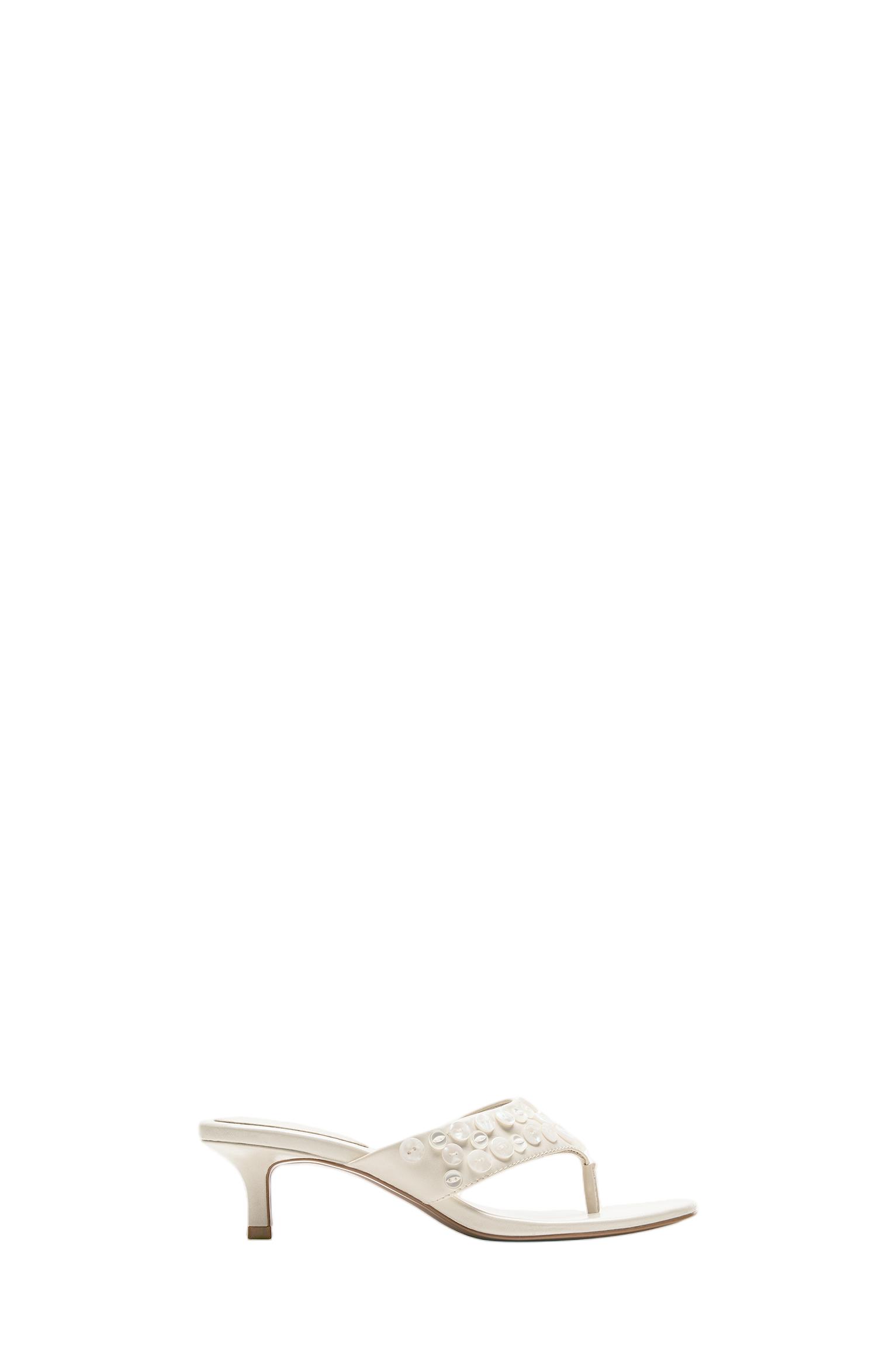 Heeled sandals with button detail — Ecru