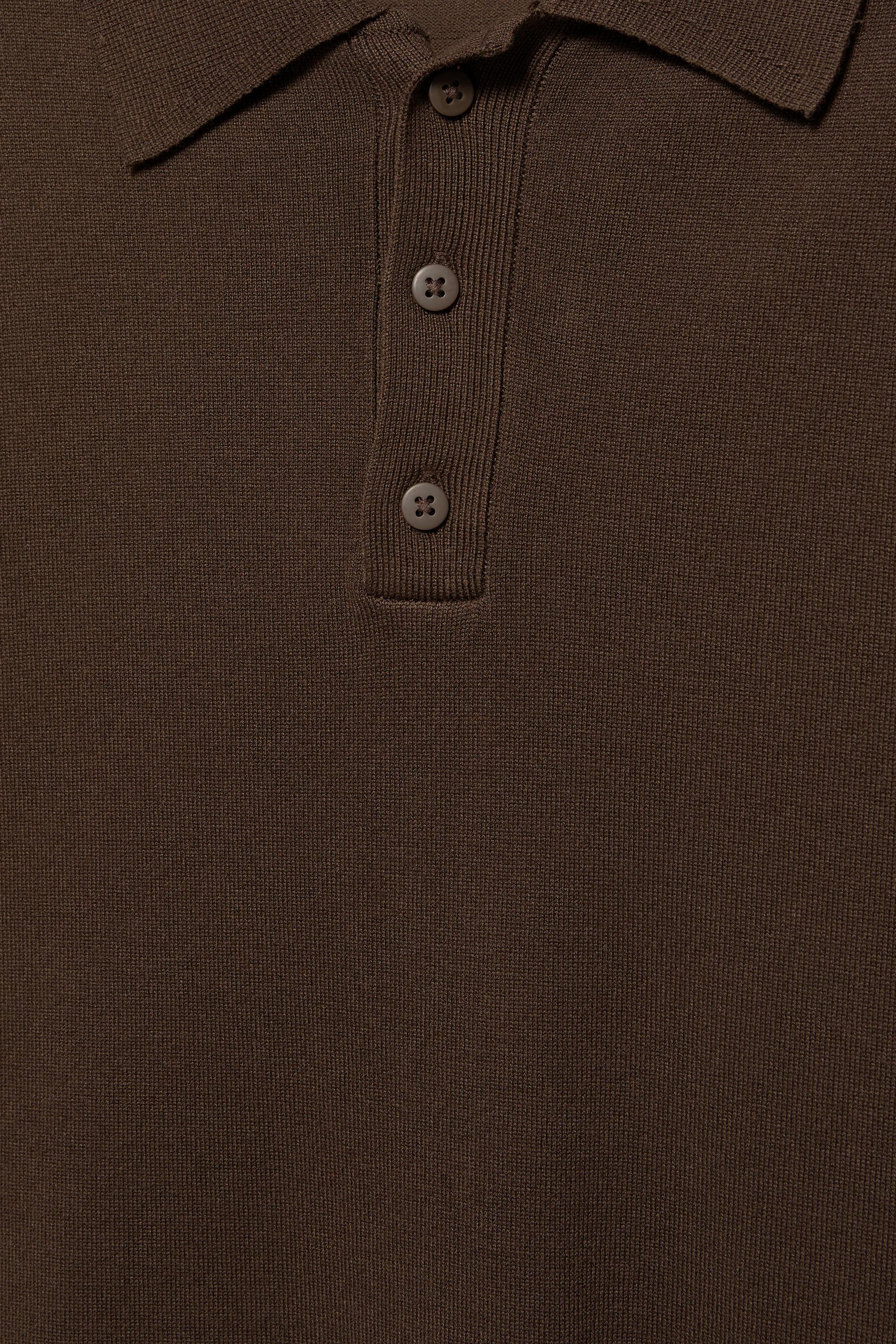 Short sleeve knit polo shirt — Chocolate