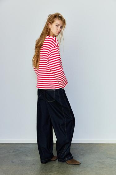 Oversize striped slogan T-shirt — Red 2