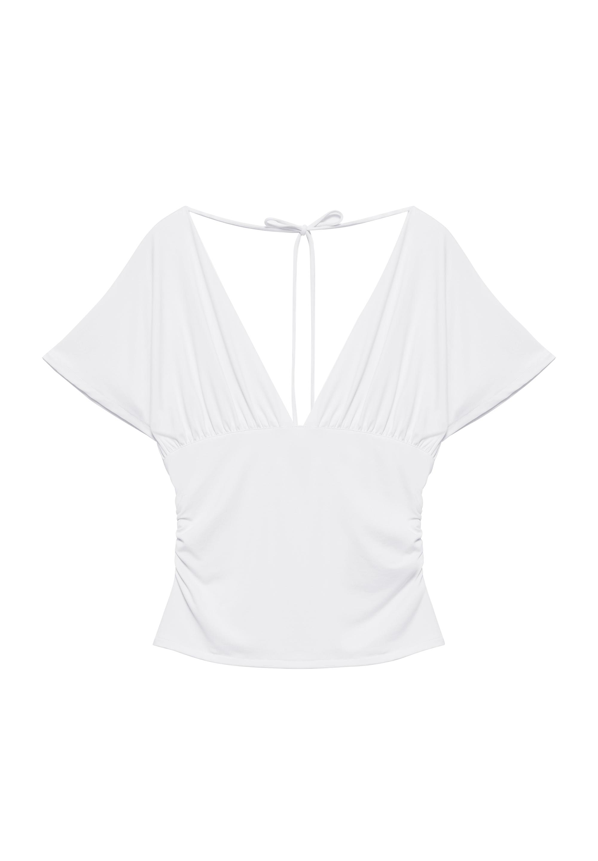 Gathered V-neck top — White