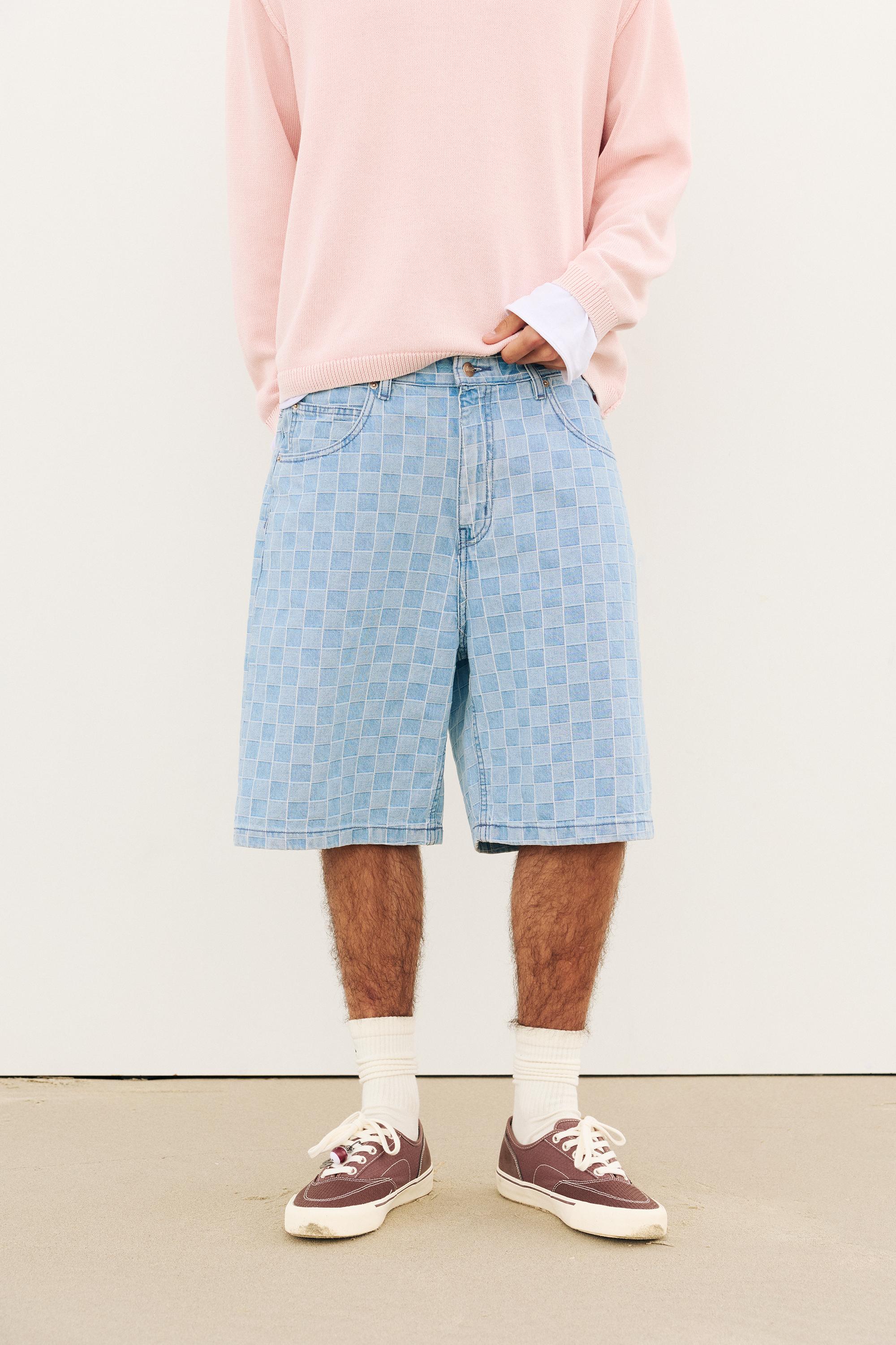 Kareli denim bermuda - Görsel 7