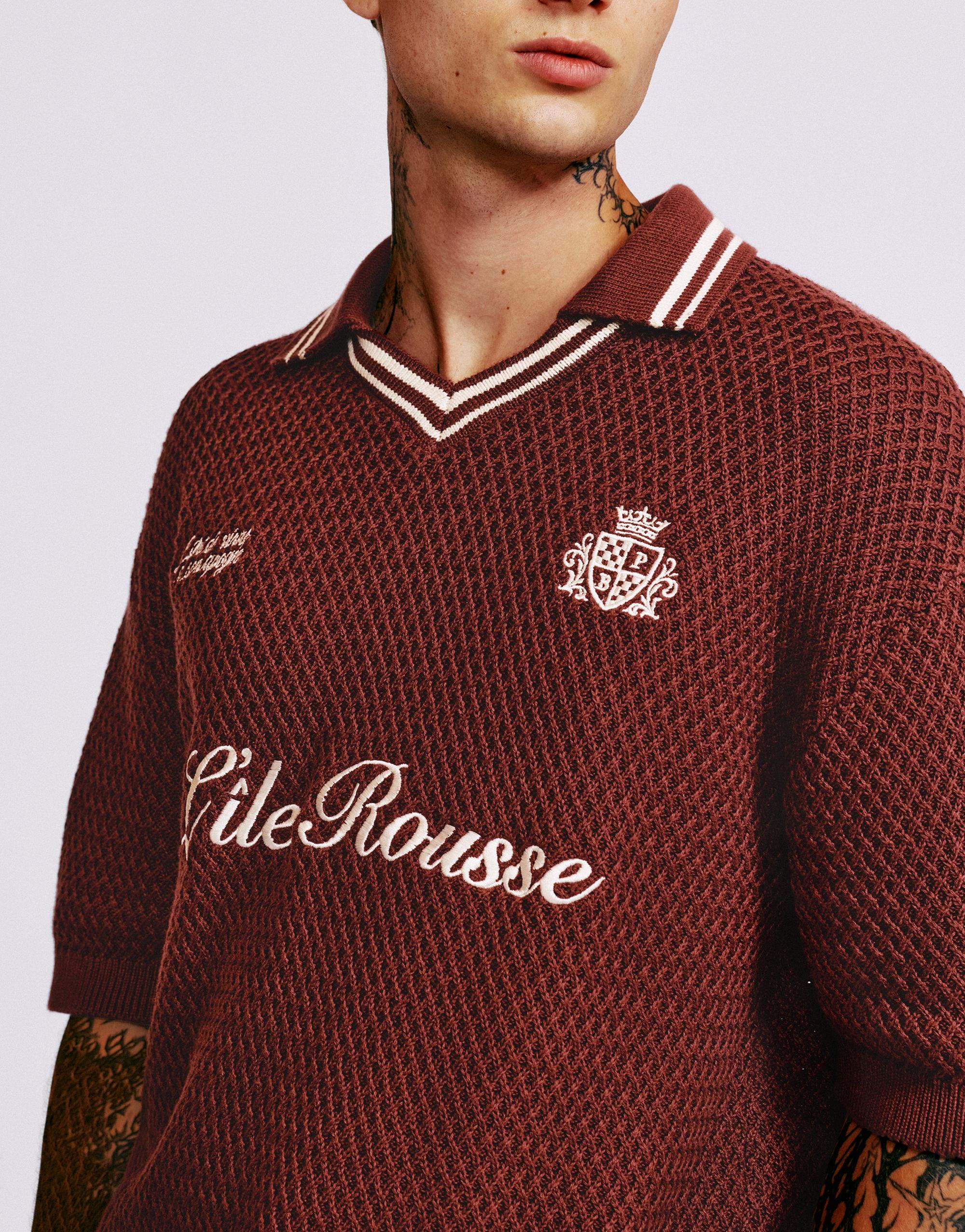 L'île-Rousse graphic knit polo shirt — Burgundy