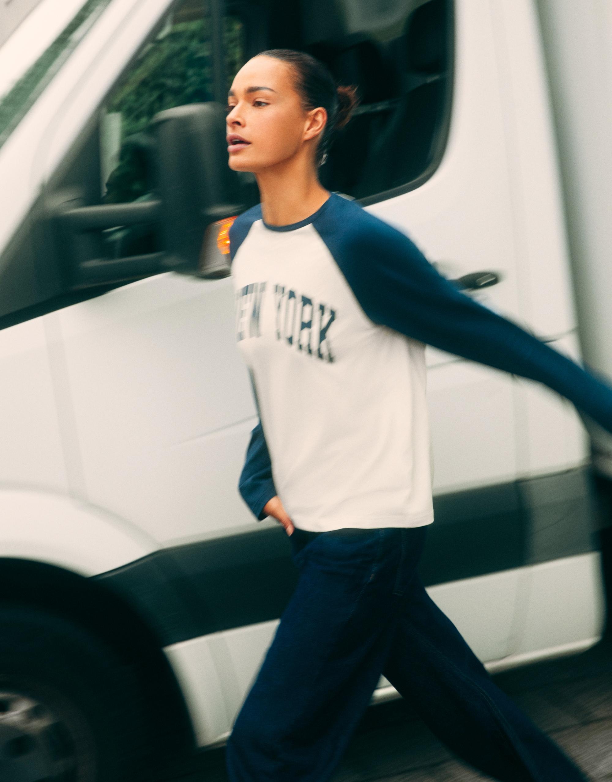 New York raglan T-shirt — Ecru/Blue