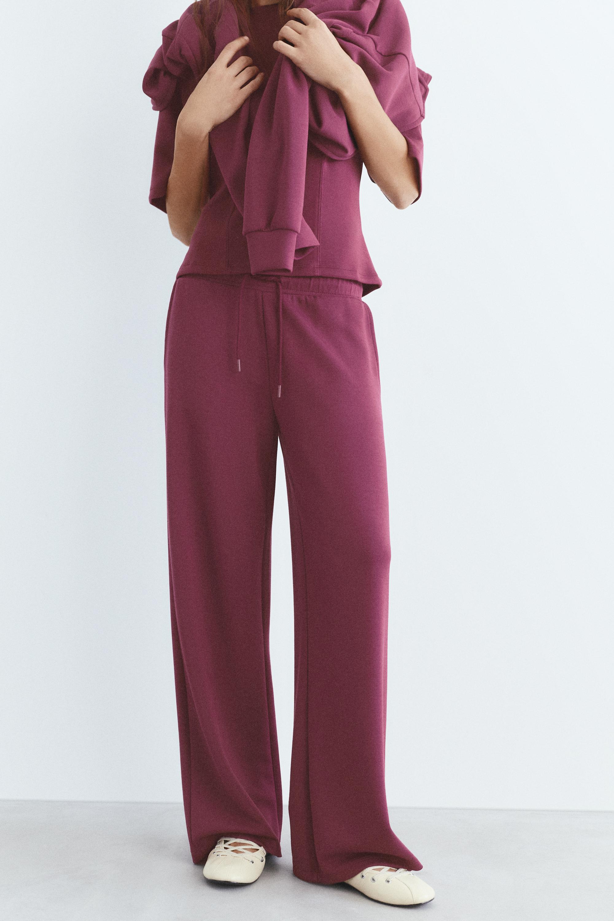 Soft-touch wide-leg trousers — Aubergine