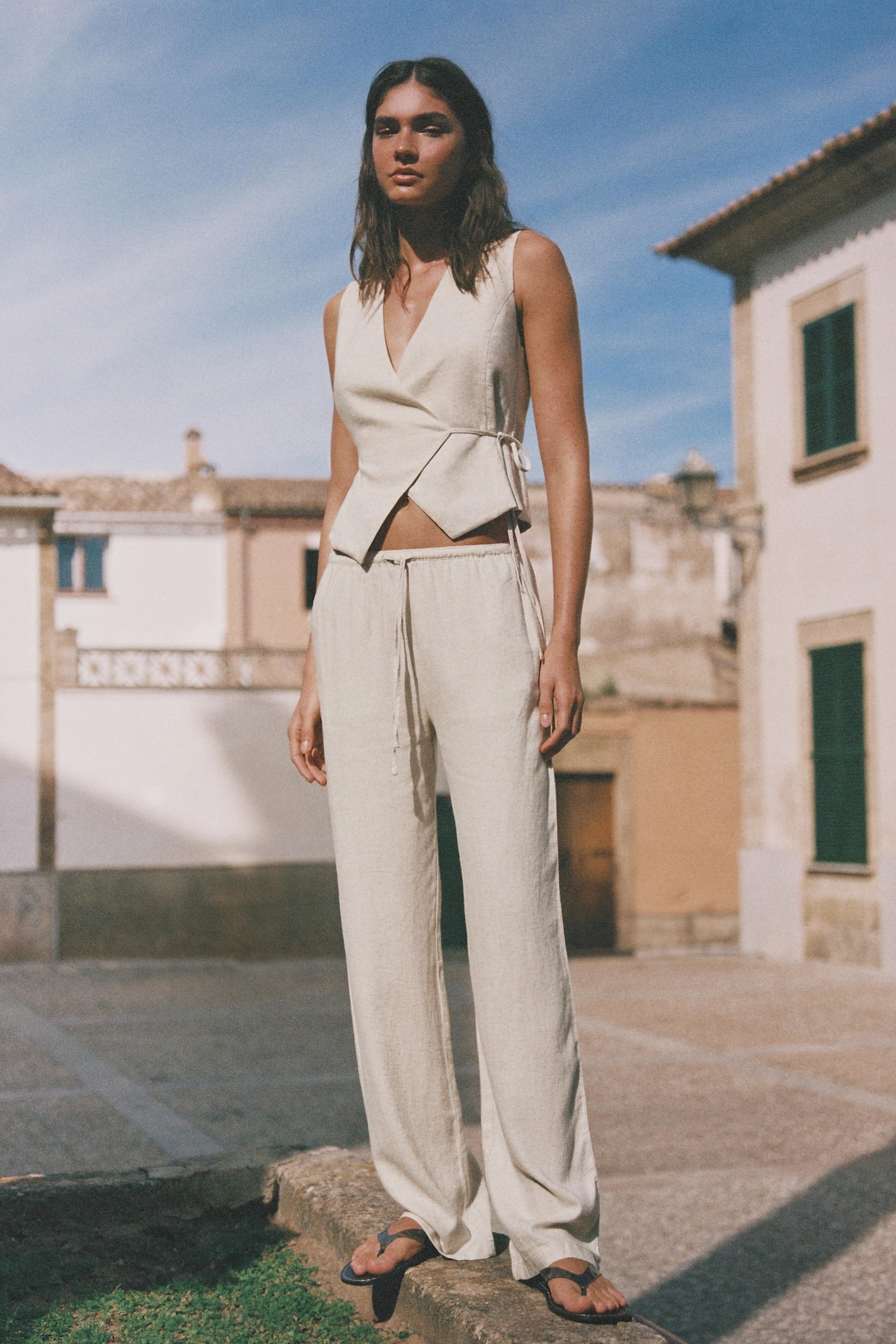 Ketenli dökümlü pantolon - Görsel 89