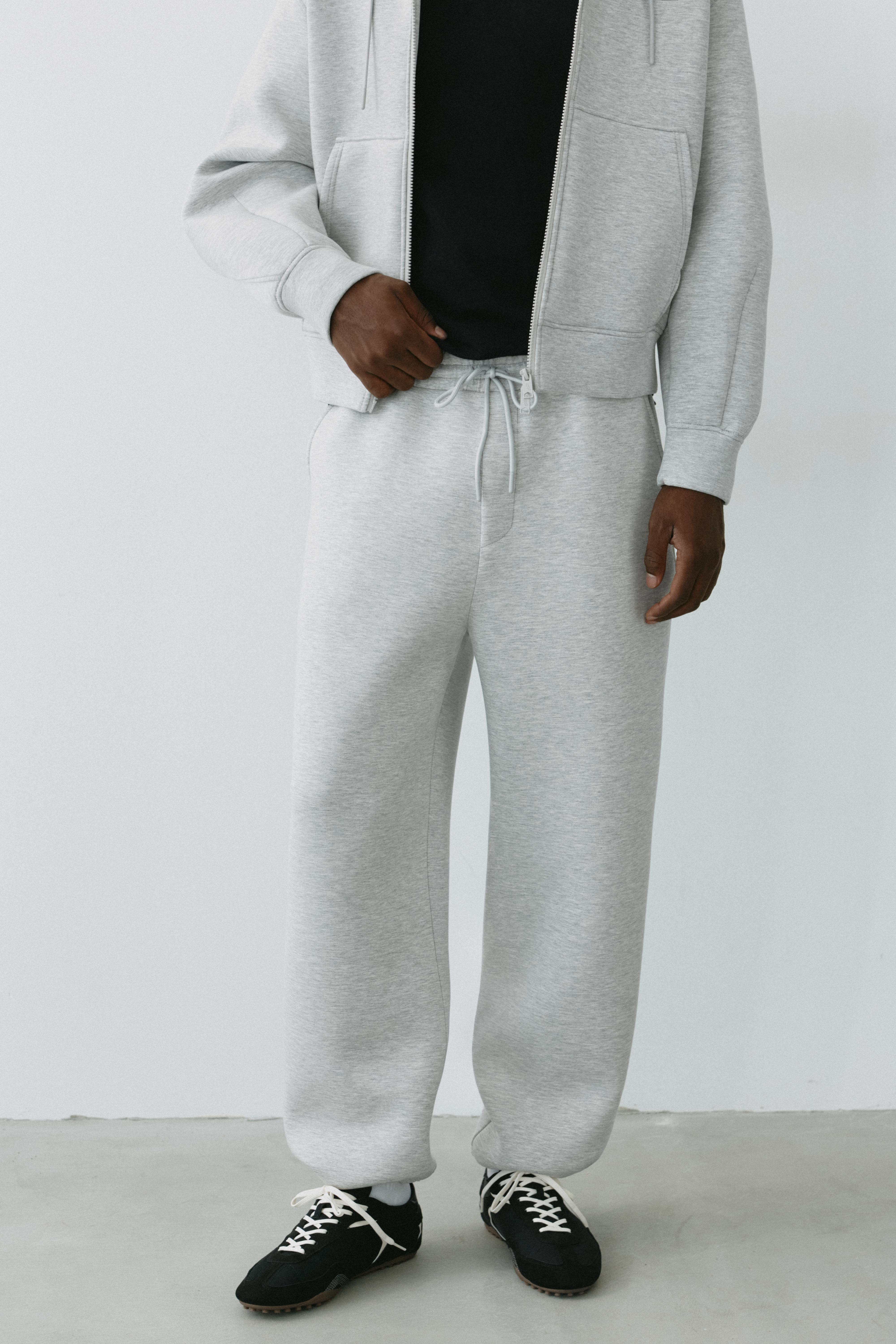 Neoprene-effect baggy trousers — Grey marl