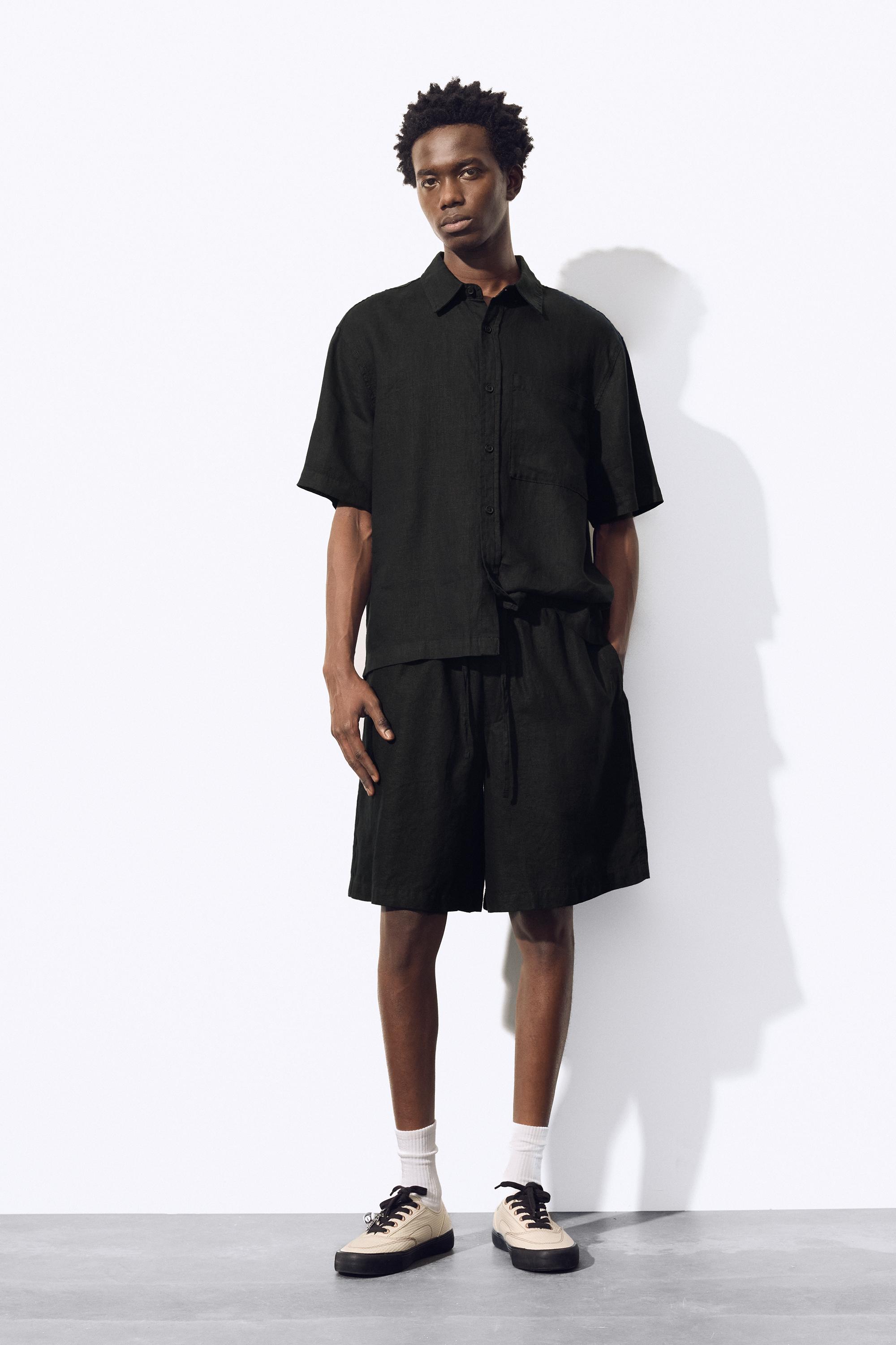 %100 keten jogger bermuda - Görsel 33