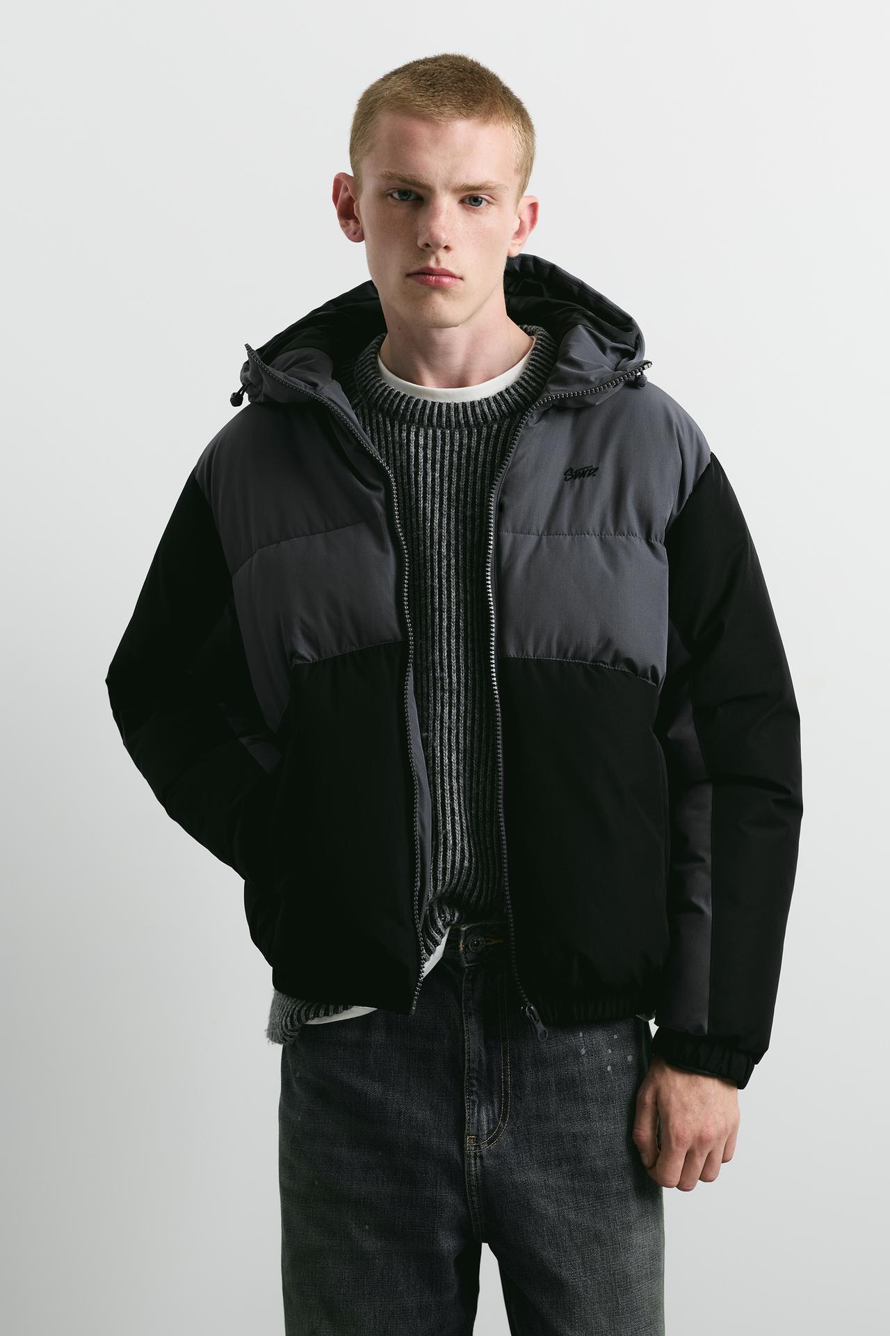 Paneled puffer jacket — Black