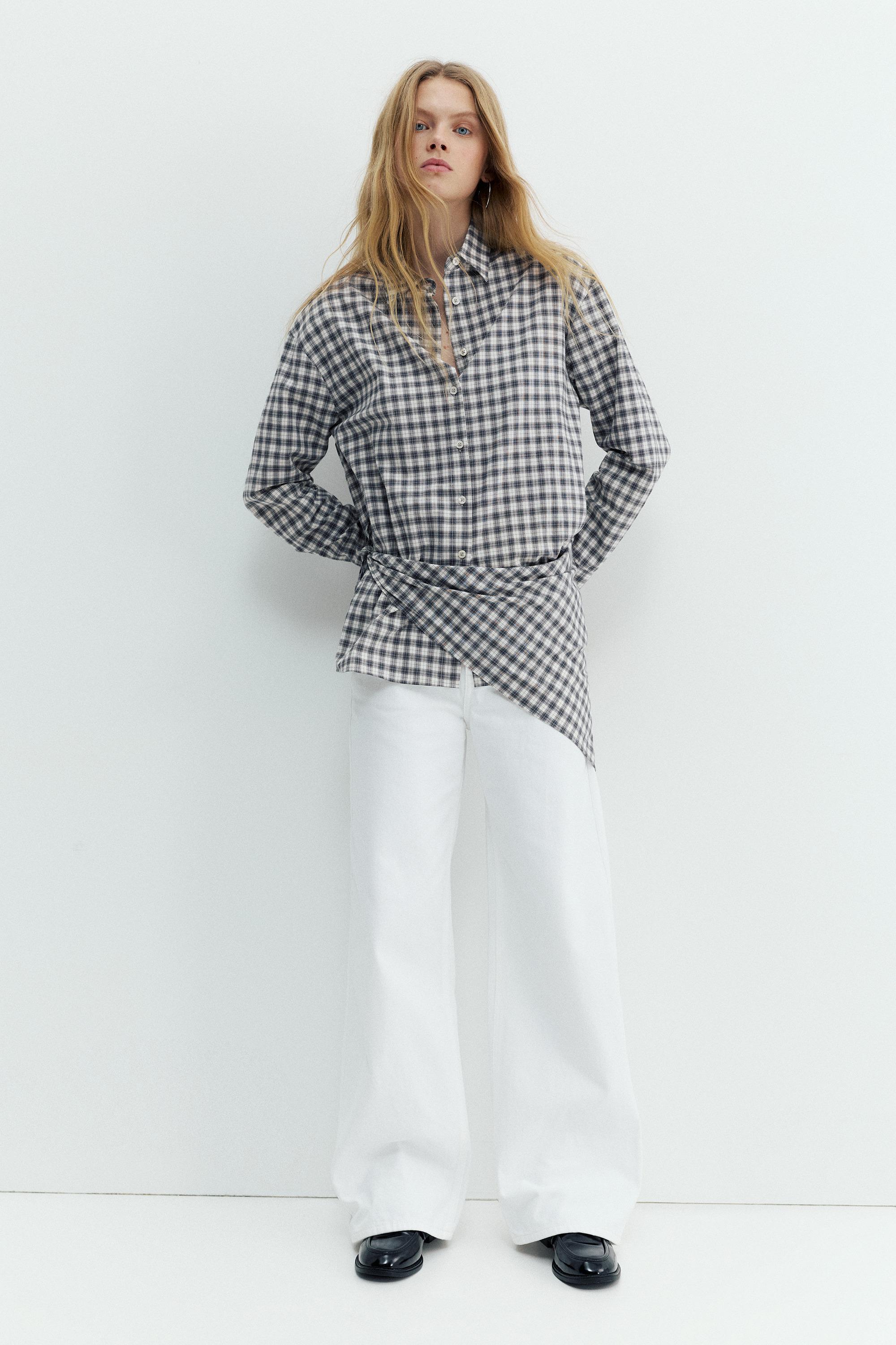 Çok konumlu bandana detaylı kareli gömlek - Görsel 18