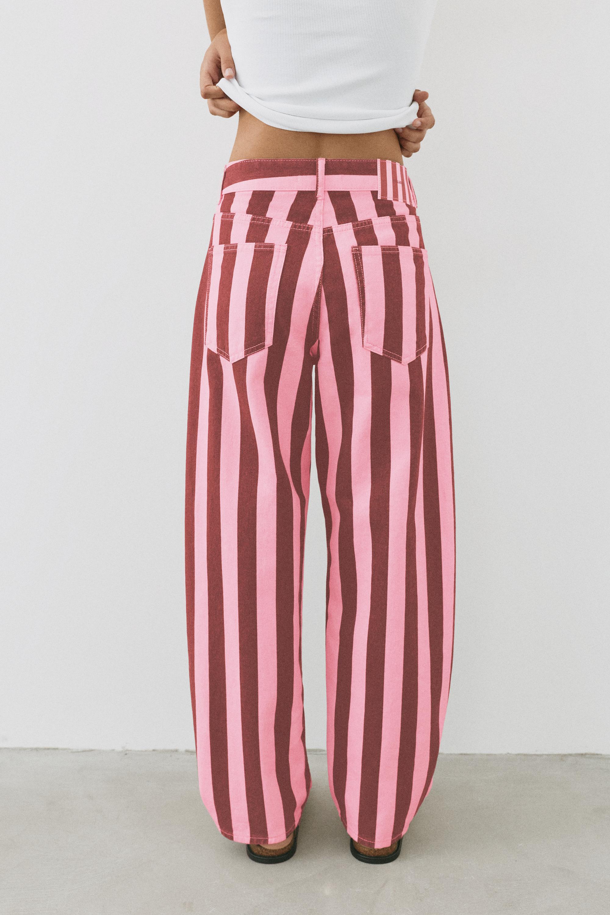 Striped barrel jeans — Pink